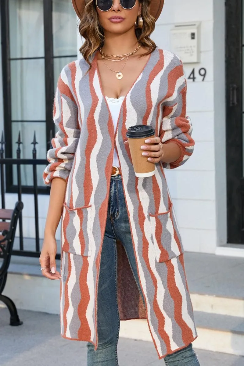 COLOR PATTERNED OVERSIZED CARDIGAN WITH POCKETS