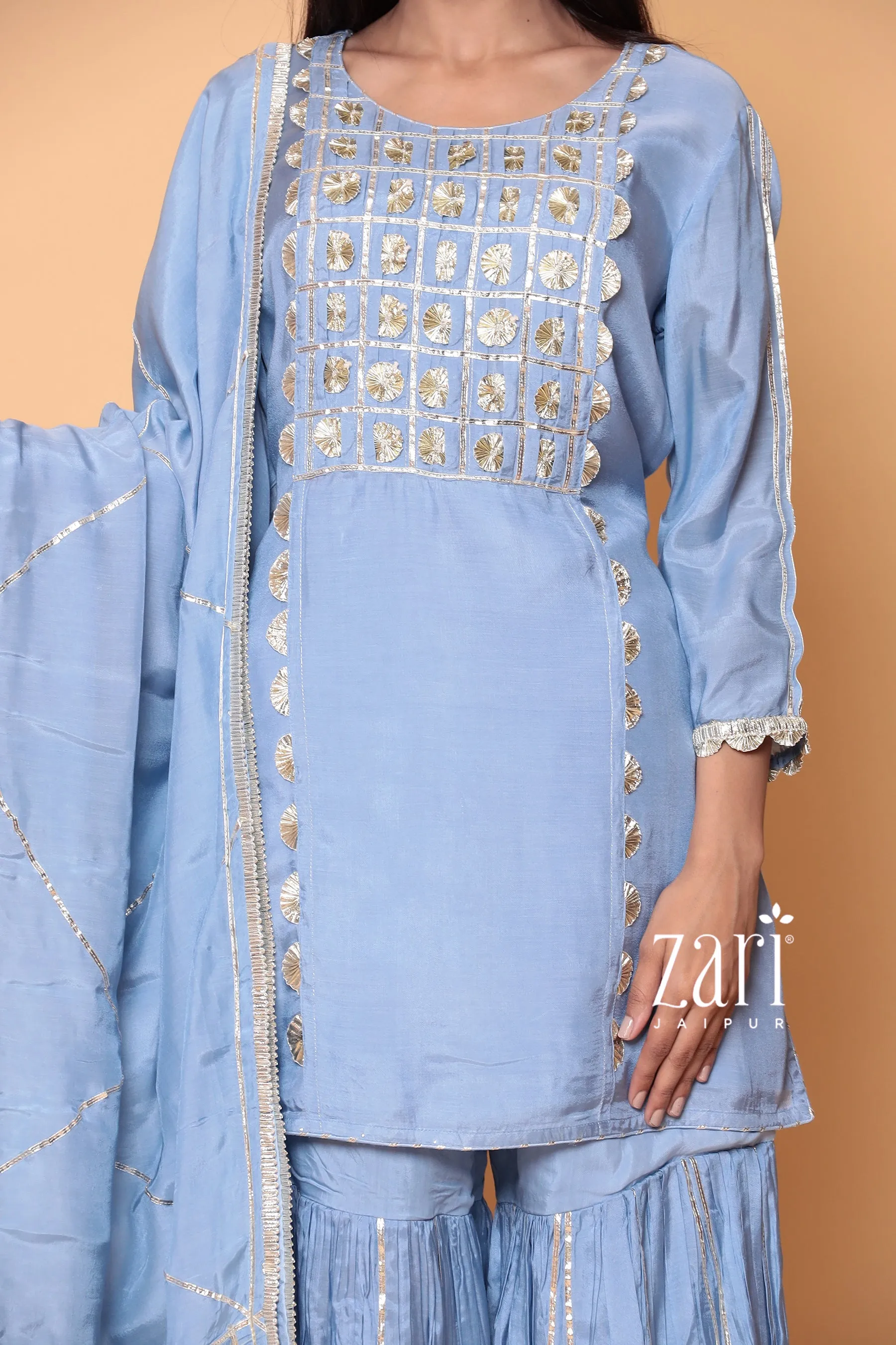 Cotton Silk Sharara Suit with Gota work.