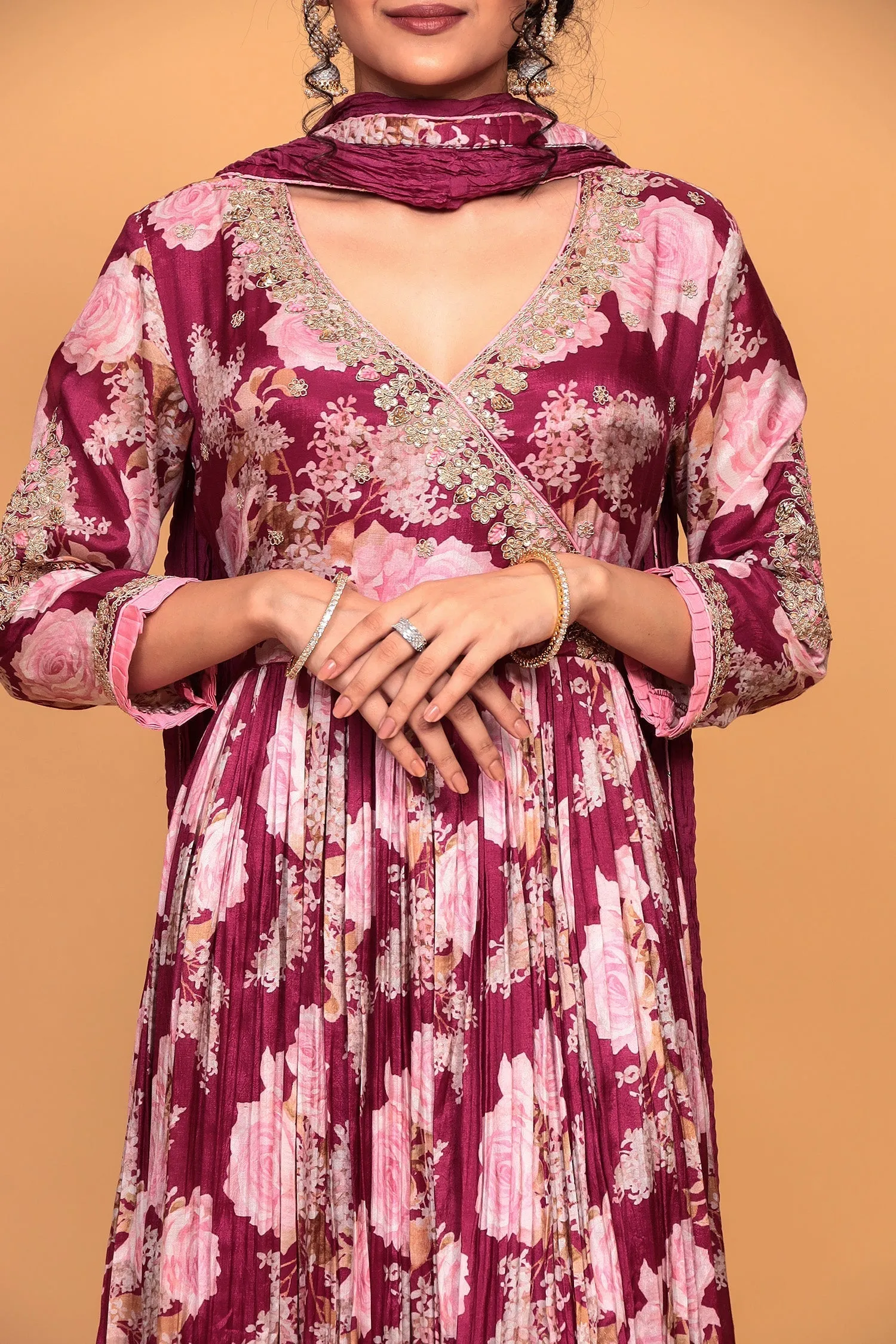 Digital Print Cotton silk Suit  with Thread work.