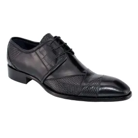 Duca Imperio Black Crocodile Print & Calfskin Embossed Derby Oxfords