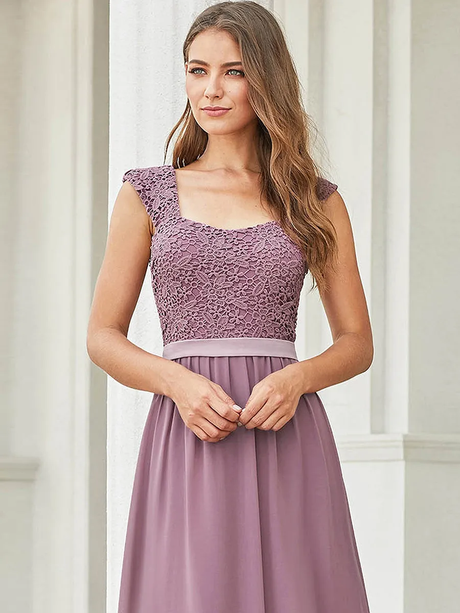 Elegant A Line Chiffon Wholesale Bridesmaid Dress With Lace Bodice