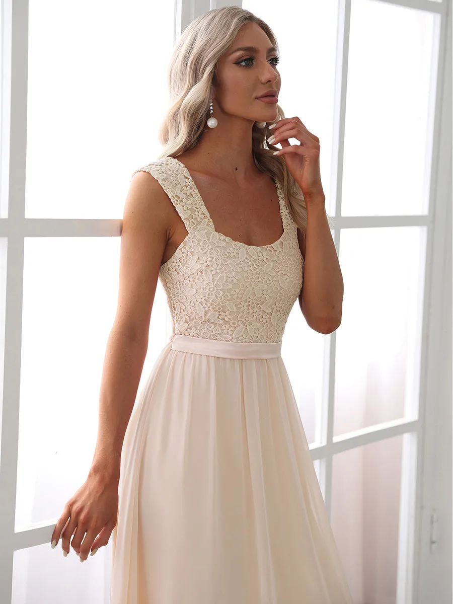 Elegant A Line Chiffon Wholesale Bridesmaid Dress With Lace Bodice