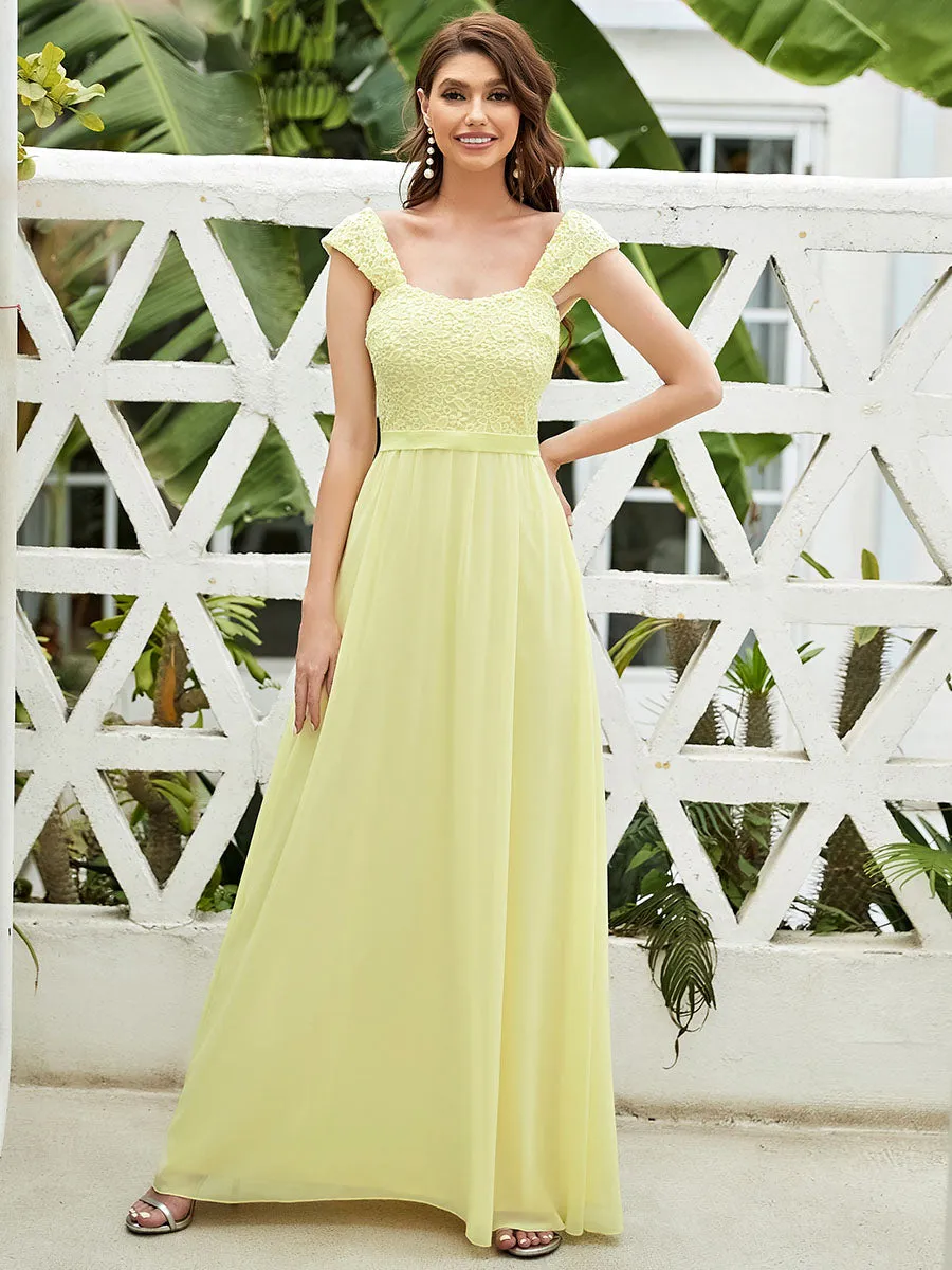 Elegant A Line Chiffon Wholesale Bridesmaid Dress With Lace Bodice