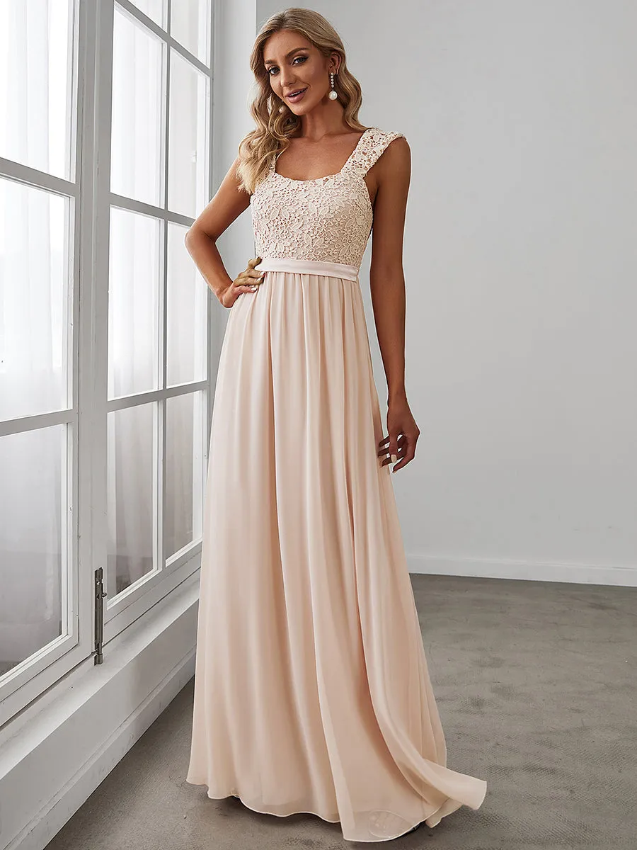 Elegant A Line Chiffon Wholesale Bridesmaid Dress With Lace Bodice