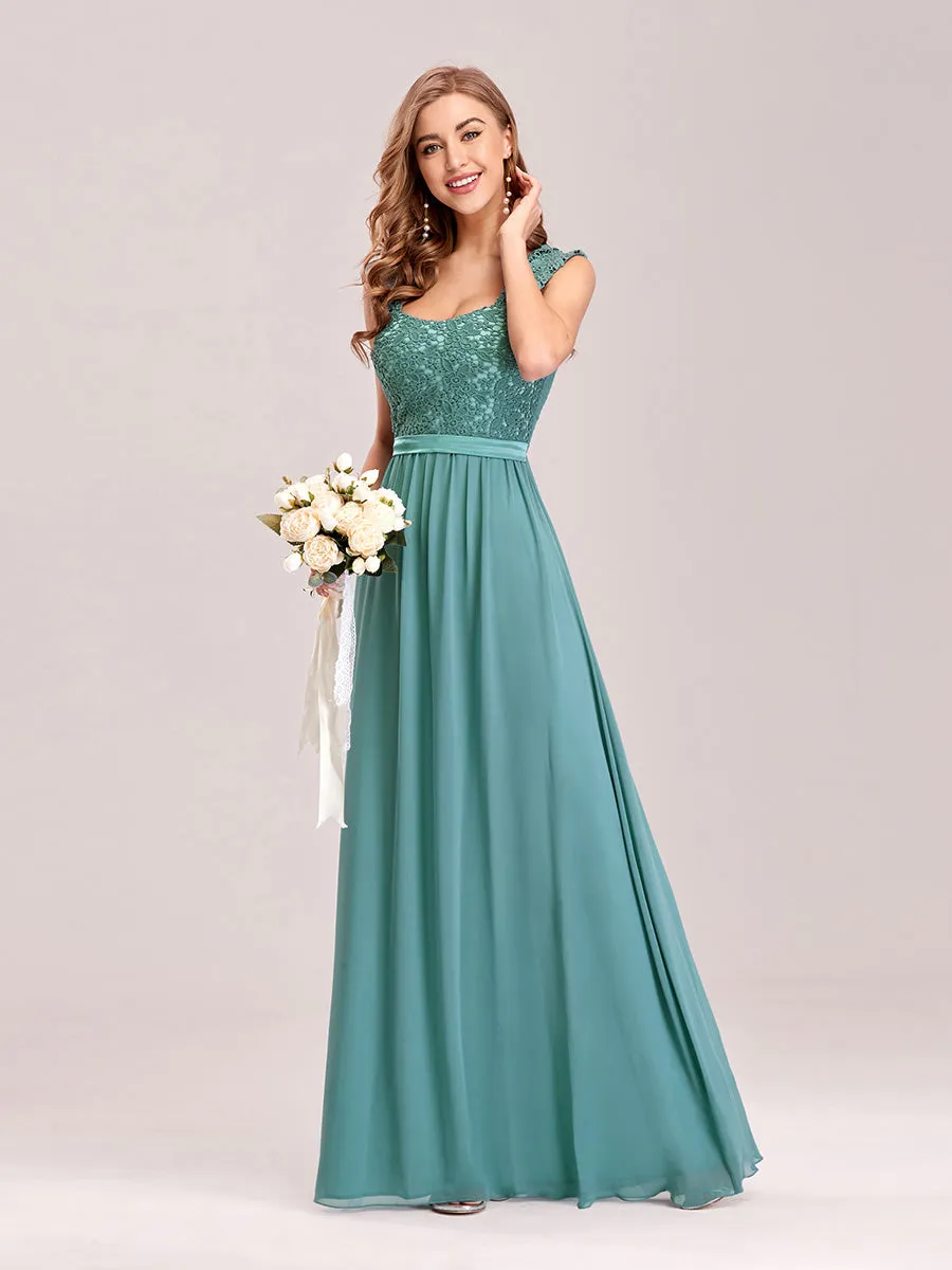 Elegant A Line Chiffon Wholesale Bridesmaid Dress With Lace Bodice