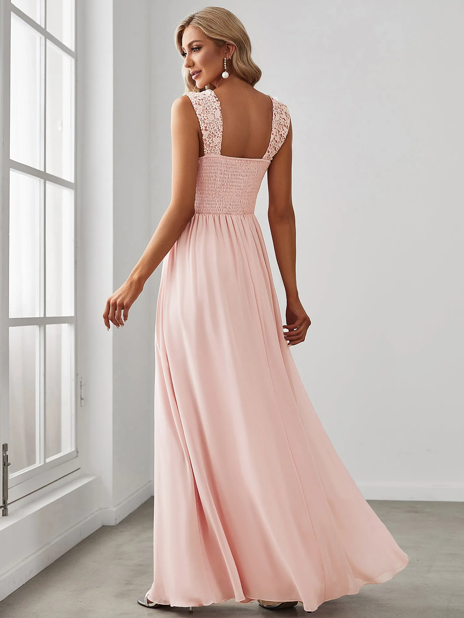 Elegant A Line Chiffon Wholesale Bridesmaid Dress With Lace Bodice