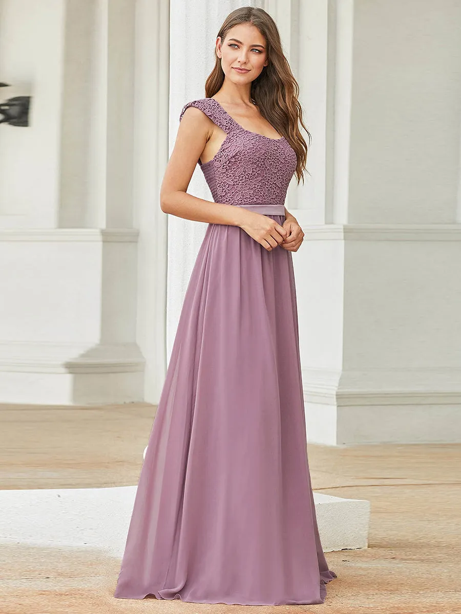 Elegant A Line Chiffon Wholesale Bridesmaid Dress With Lace Bodice