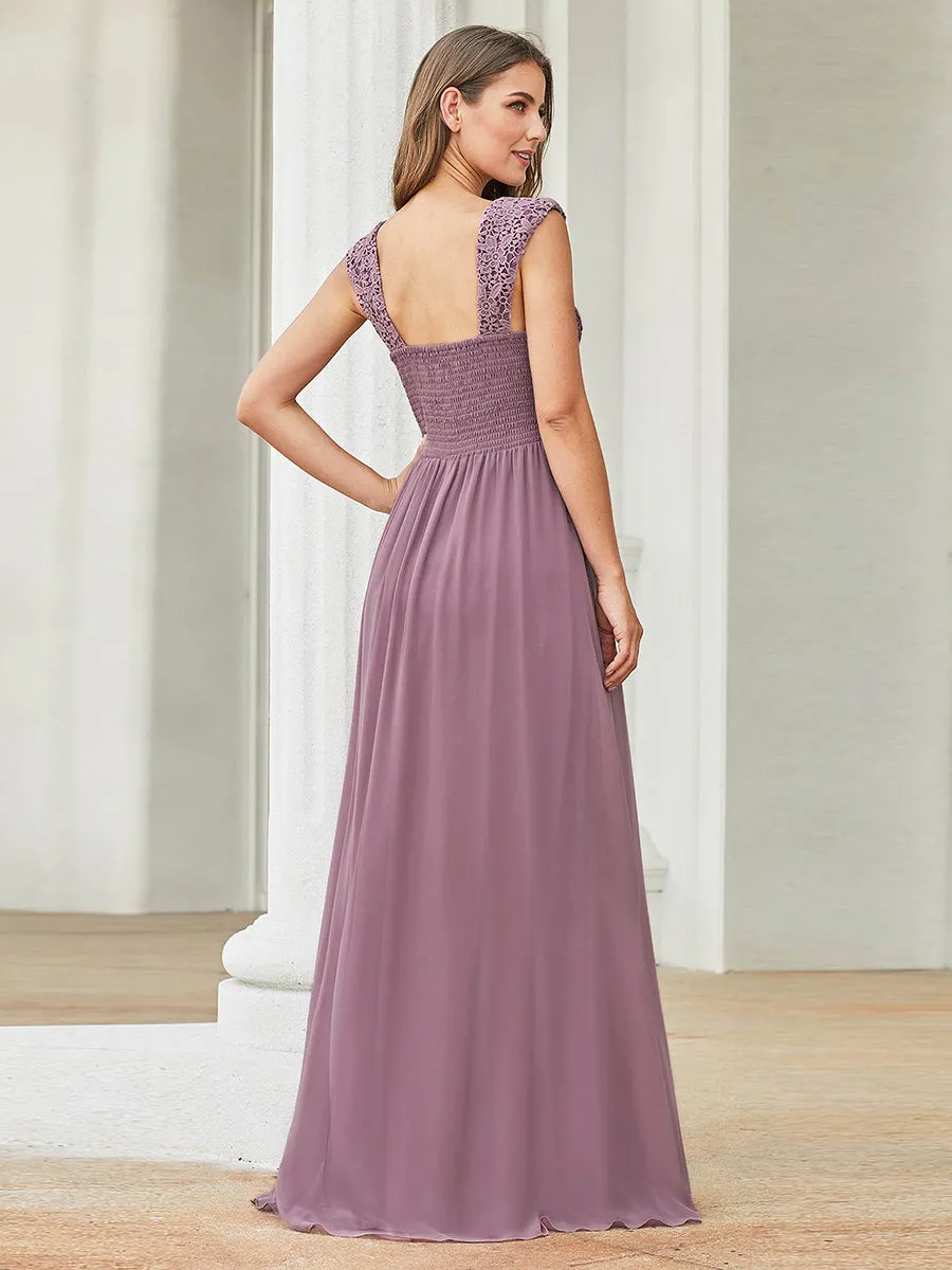 Elegant A Line Chiffon Wholesale Bridesmaid Dress With Lace Bodice