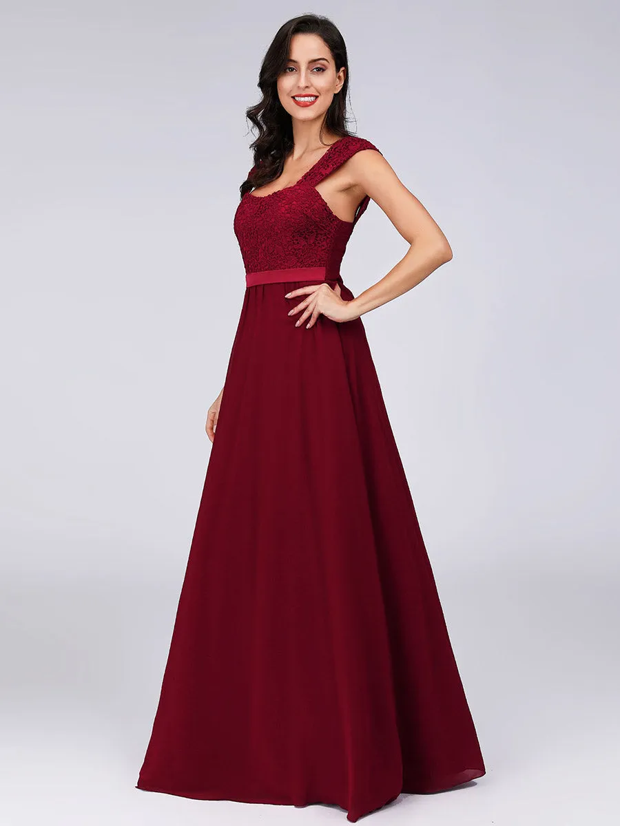 Elegant A Line Chiffon Wholesale Bridesmaid Dress With Lace Bodice