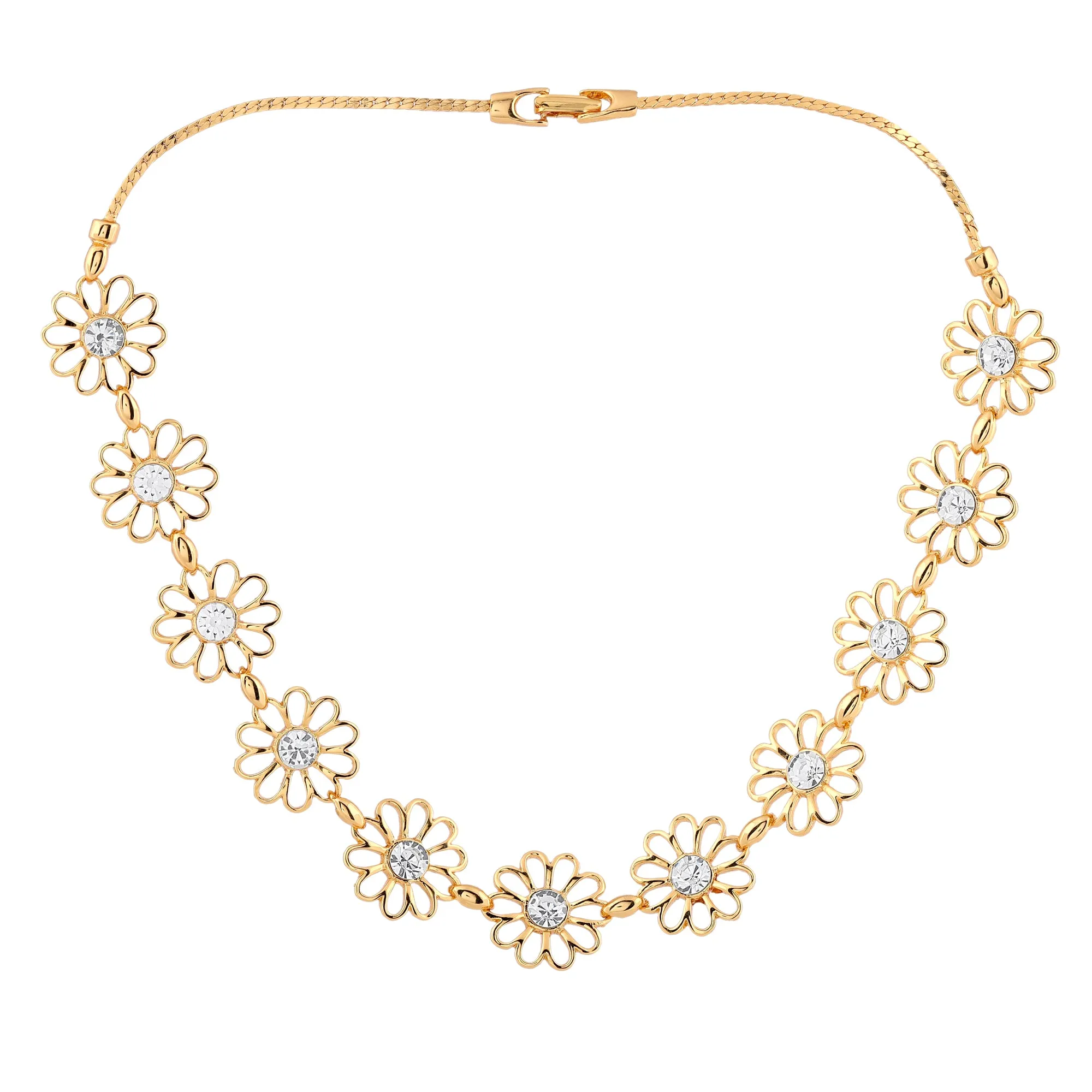 ESTELE - 24 CT GOLD PLATED Flower Diamond Necklace Set for Women