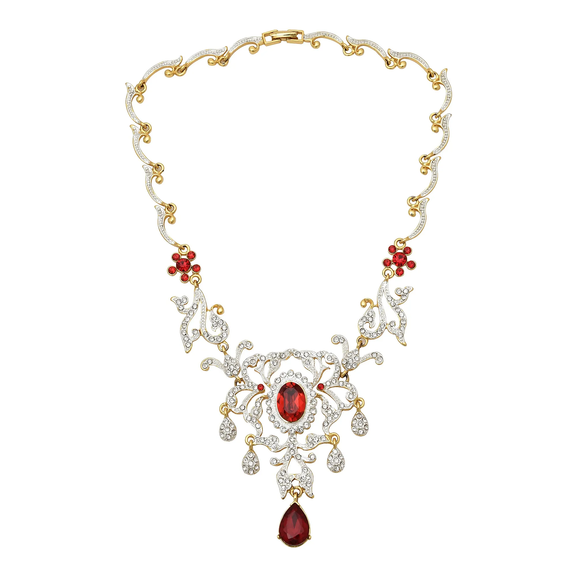 Estele - 24 KT Charming Gold and silver plated with Royal Ruby American Diamond Necklace Set for Women