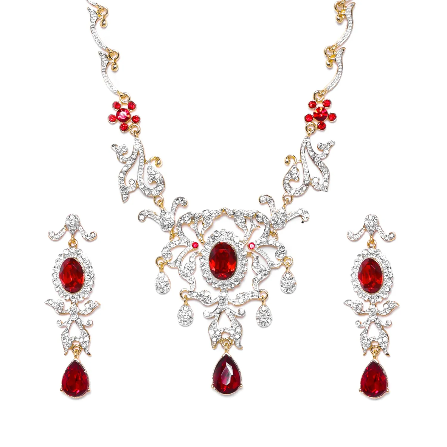 Estele - 24 KT Charming Gold and silver plated with Royal Ruby American Diamond Necklace Set for Women