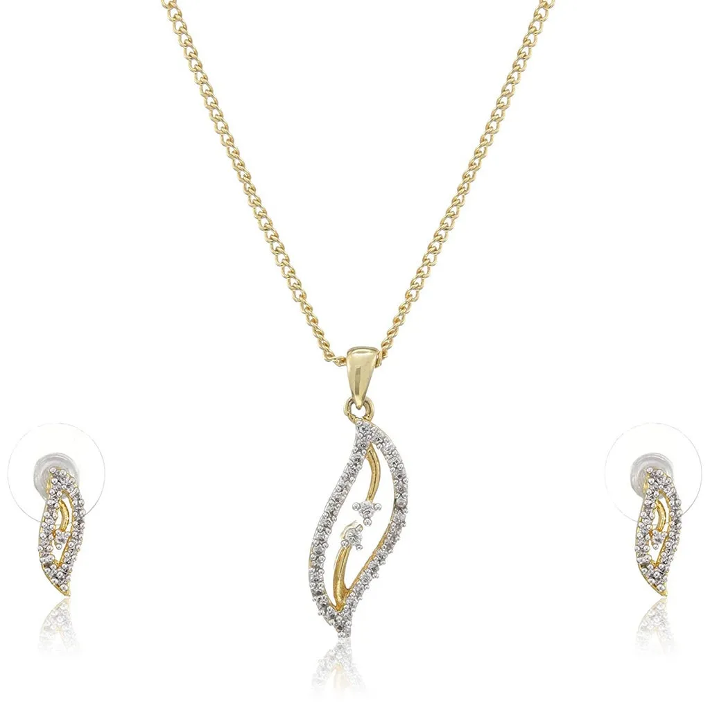 Estele 24 KT Gold and Silver-Plated CZ Leaf Fancy Pendant Set for Women / Girls