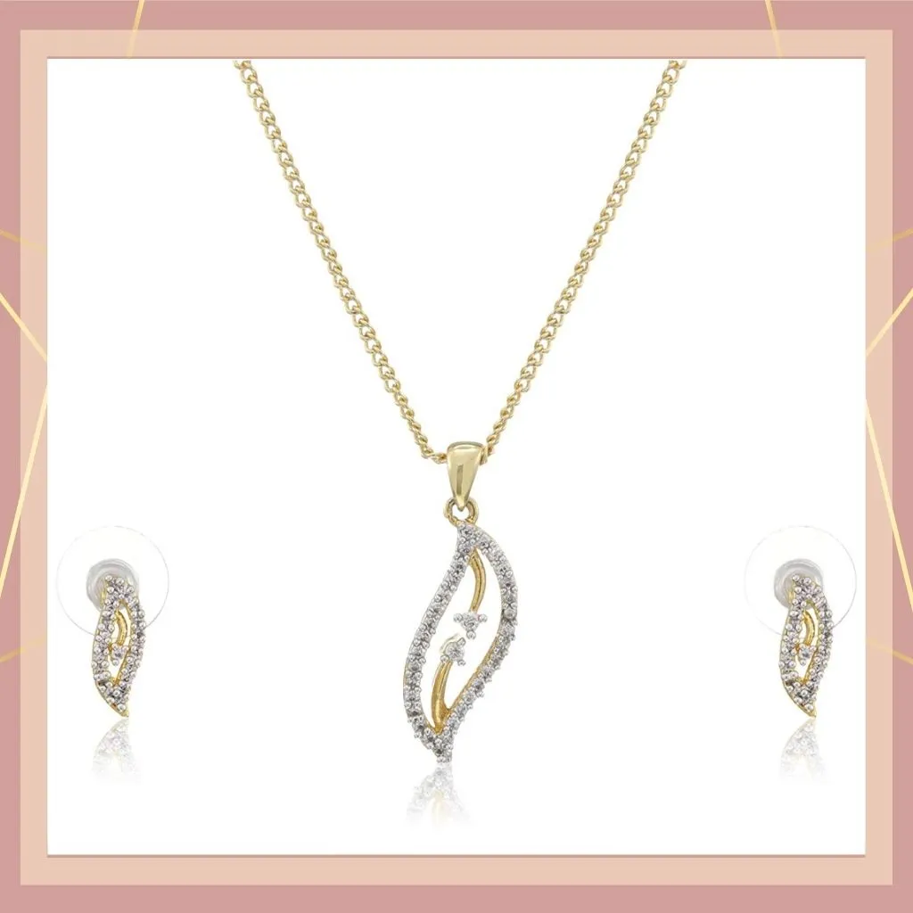 Estele 24 KT Gold and Silver-Plated CZ Leaf Fancy Pendant Set for Women / Girls