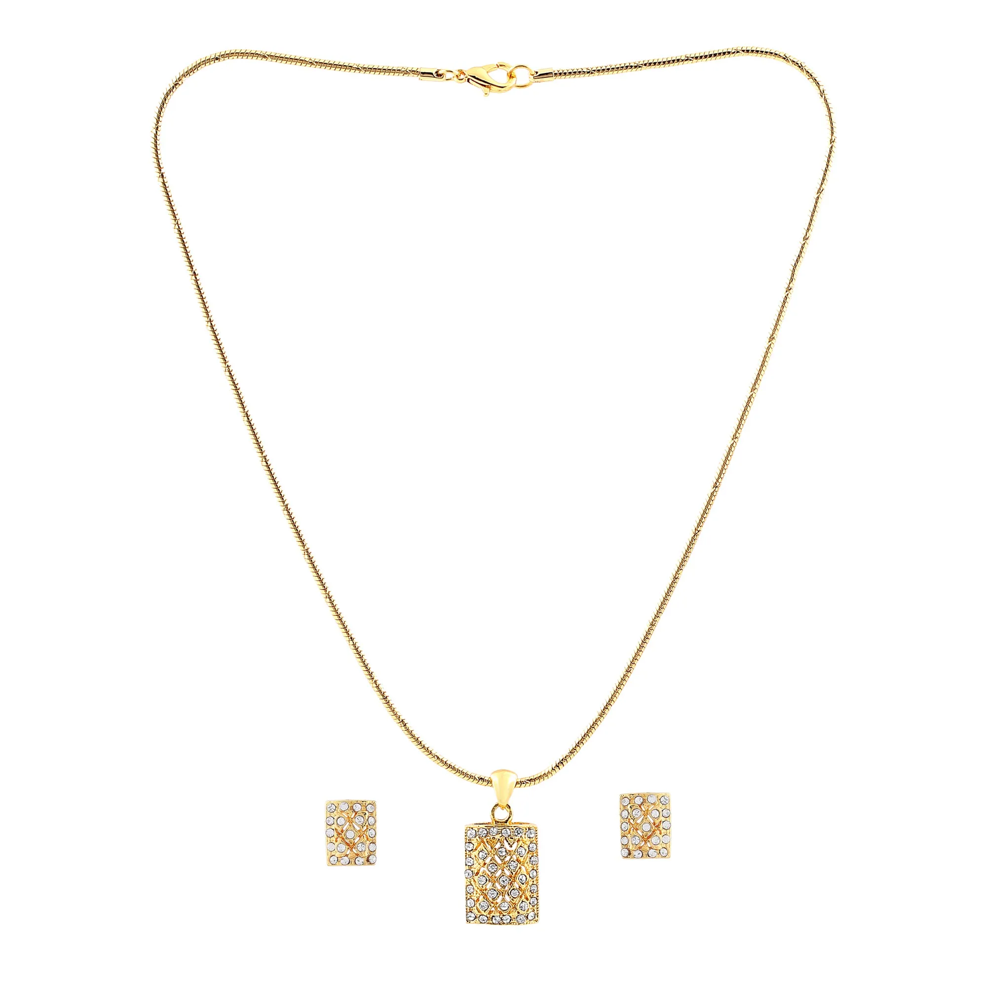 Estele 24 Kt Gold Plated American Diamond Chain Necklace Set for Women