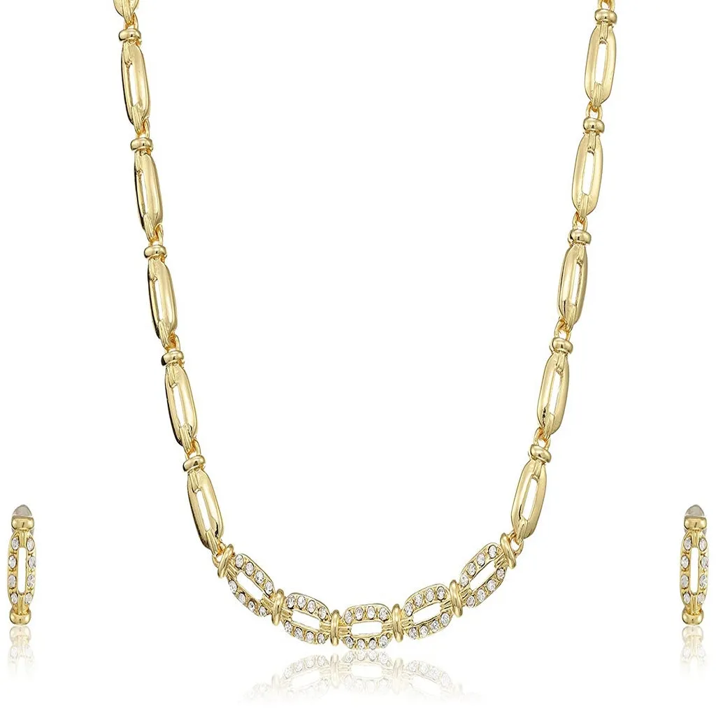 Estele 24 Kt Gold Plated Chain Link with Austrian Crystal Necklace Set for Women