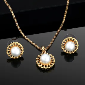 Estele 24 KT Gold Plated Pearl Floral Stud Fancy Pendant Set for Women / Girls