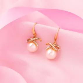 Estele 24Kt Gold Plated Pearl Drop Earrings with Austrian Crystals for Women and Girls