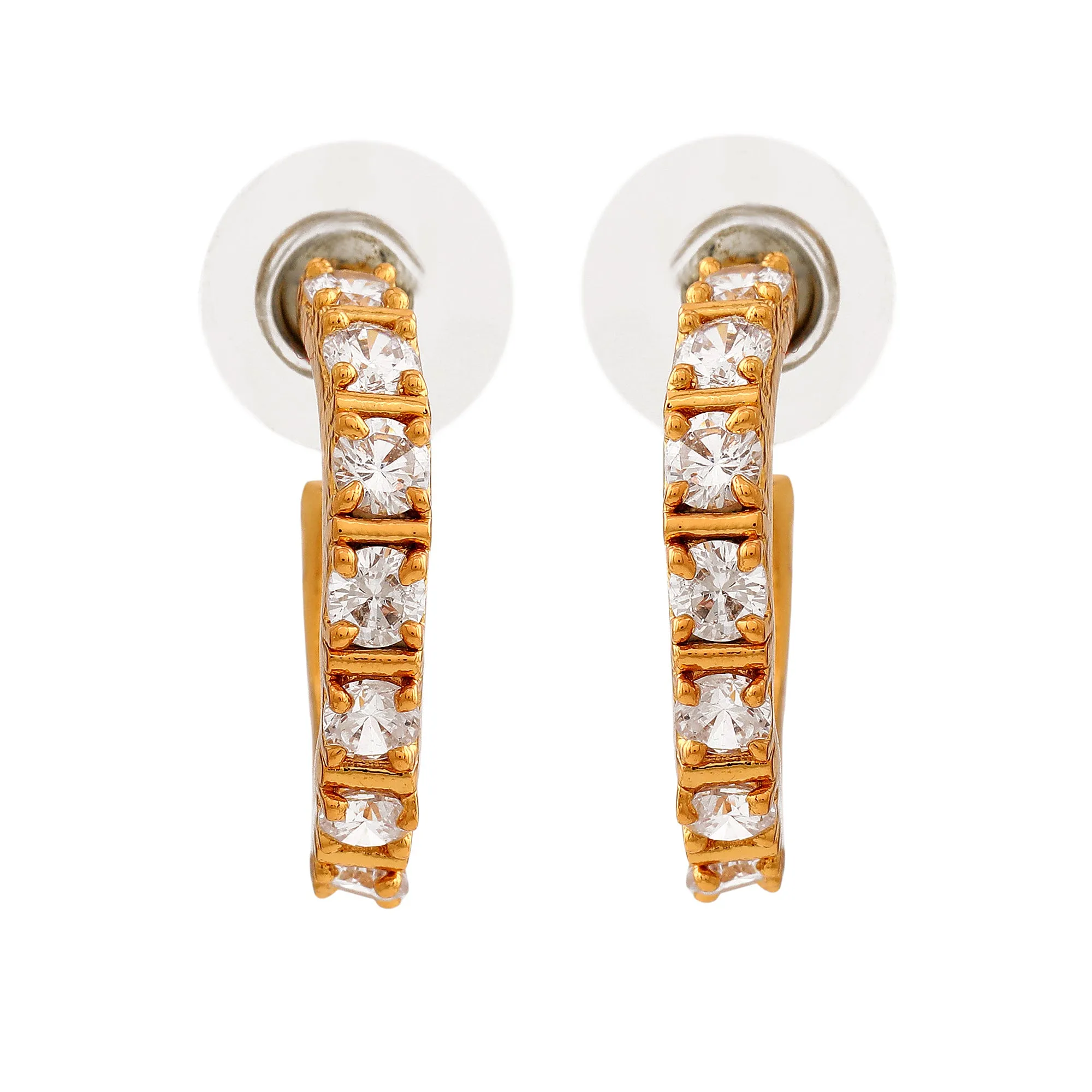 Estele 24Kt Gold Plated White CZ Hoop Earrings