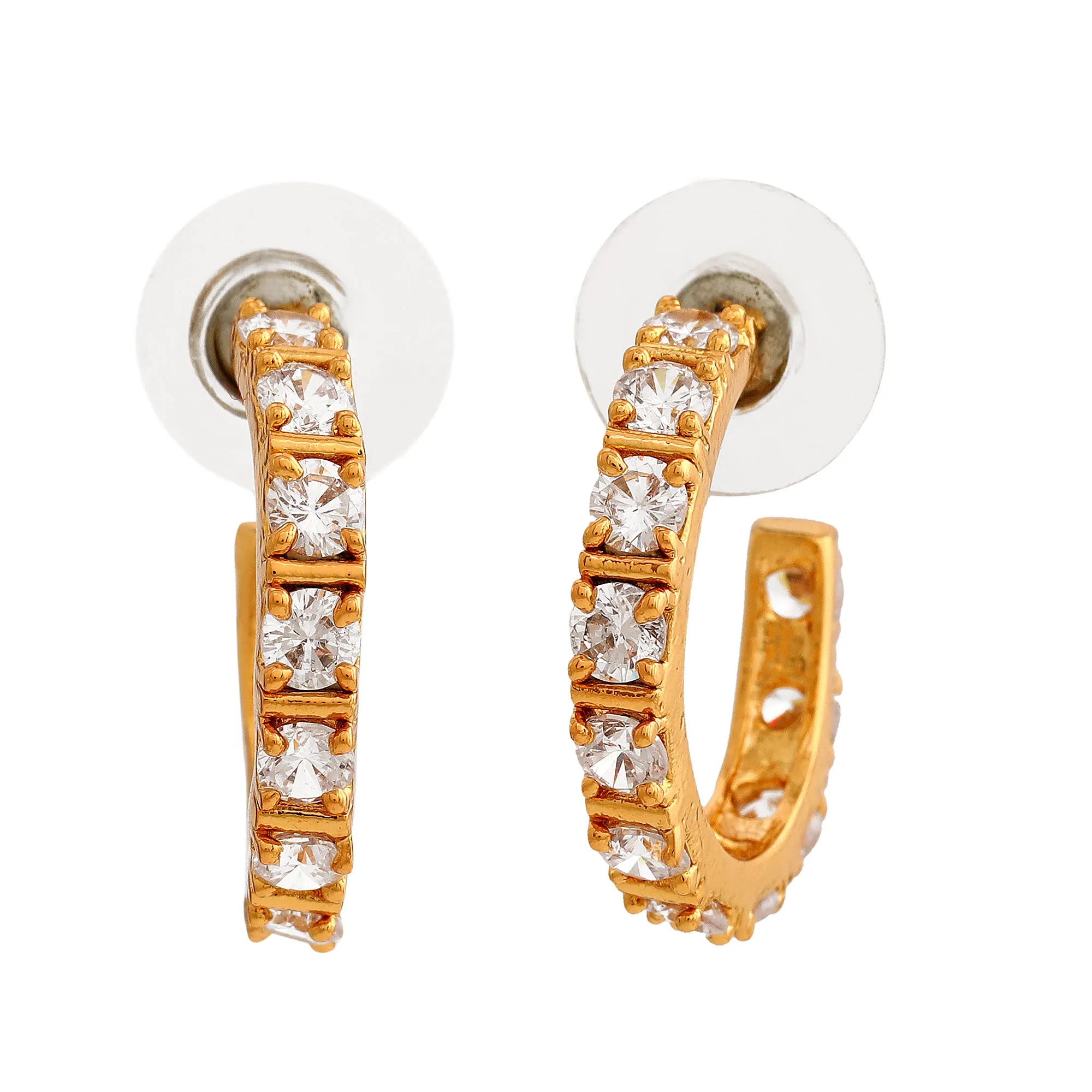 Estele 24Kt Gold Plated White CZ Hoop Earrings