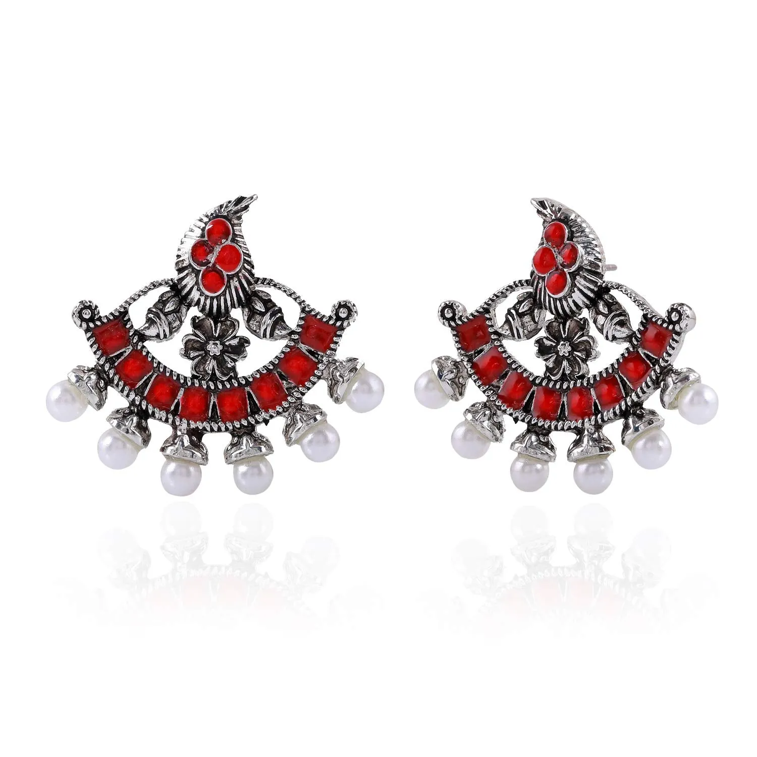 Estele Afghani Tribal Beads Oxidised Silver Chandbali Earrings for women