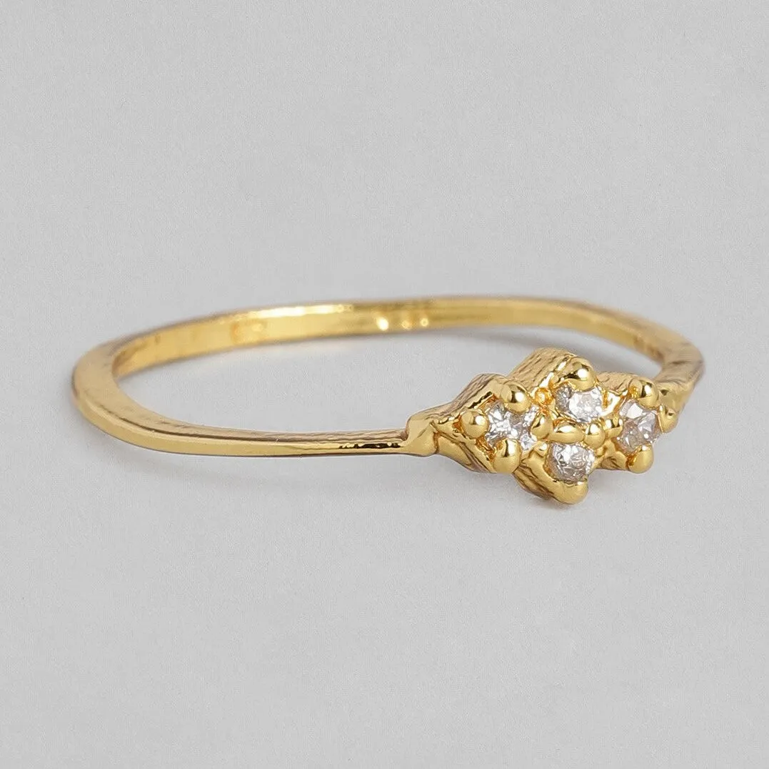 Estele american diamond and gold plated fancy ring for women( non adjustable)