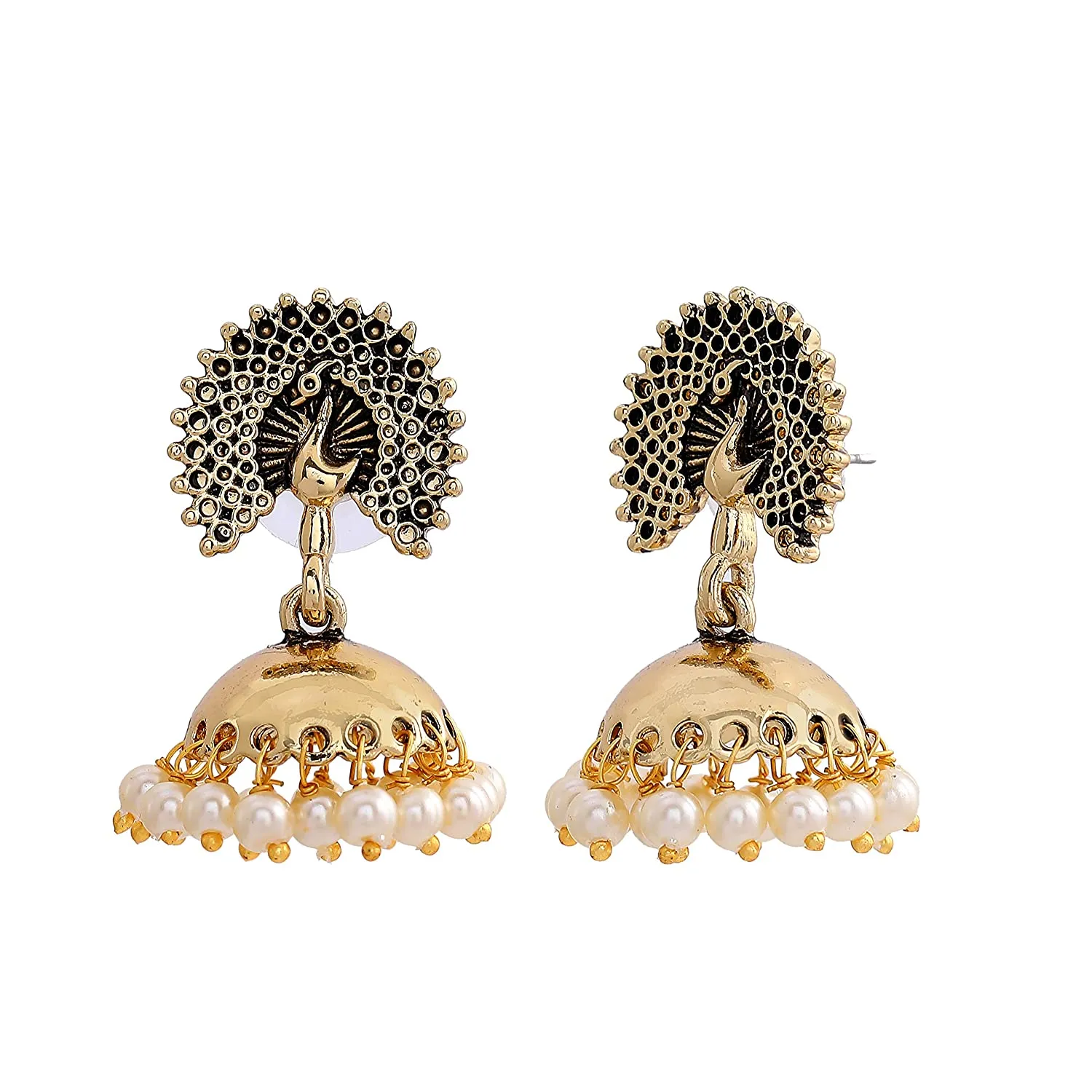 Estele Ethnic Gold colour Peacock heritage Jhumkis for women