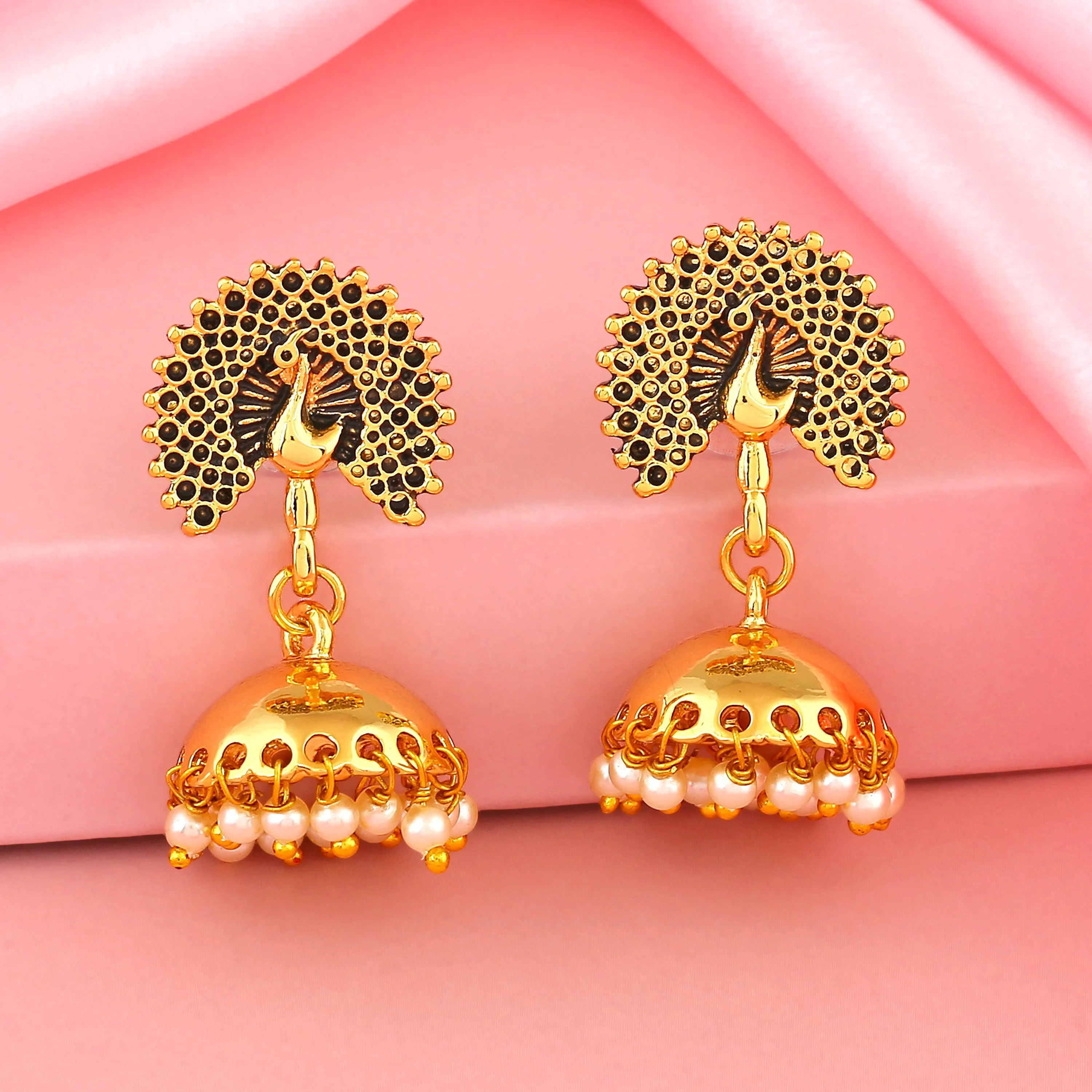 Estele Ethnic Gold colour Peacock heritage Jhumkis for women