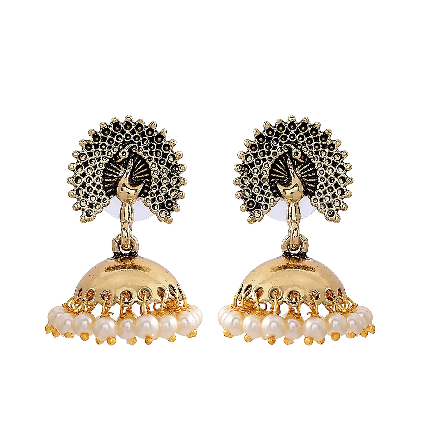 Estele Ethnic Gold colour Peacock heritage Jhumkis for women