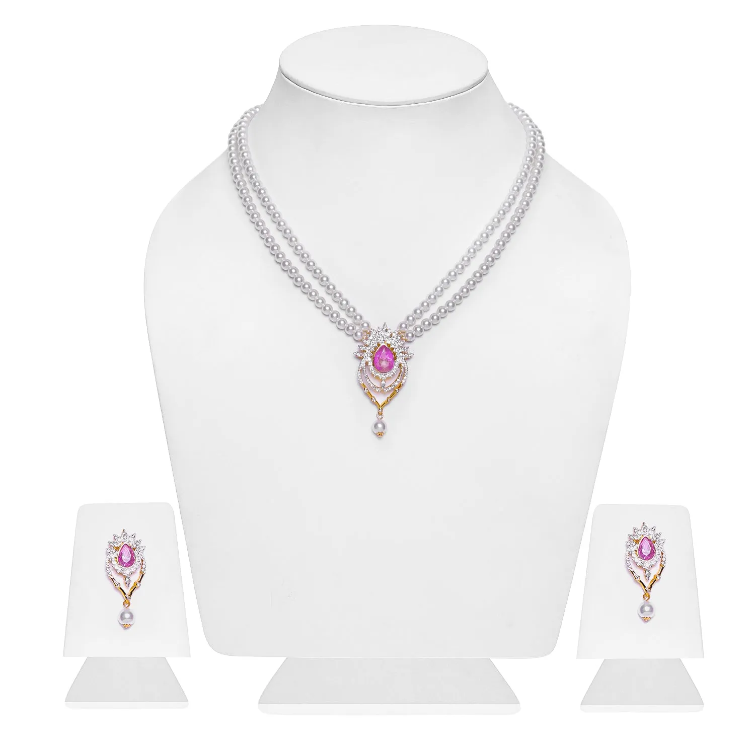 Estele Gold & Rhodium Plated Shinning Pearl Necklace Set for Women