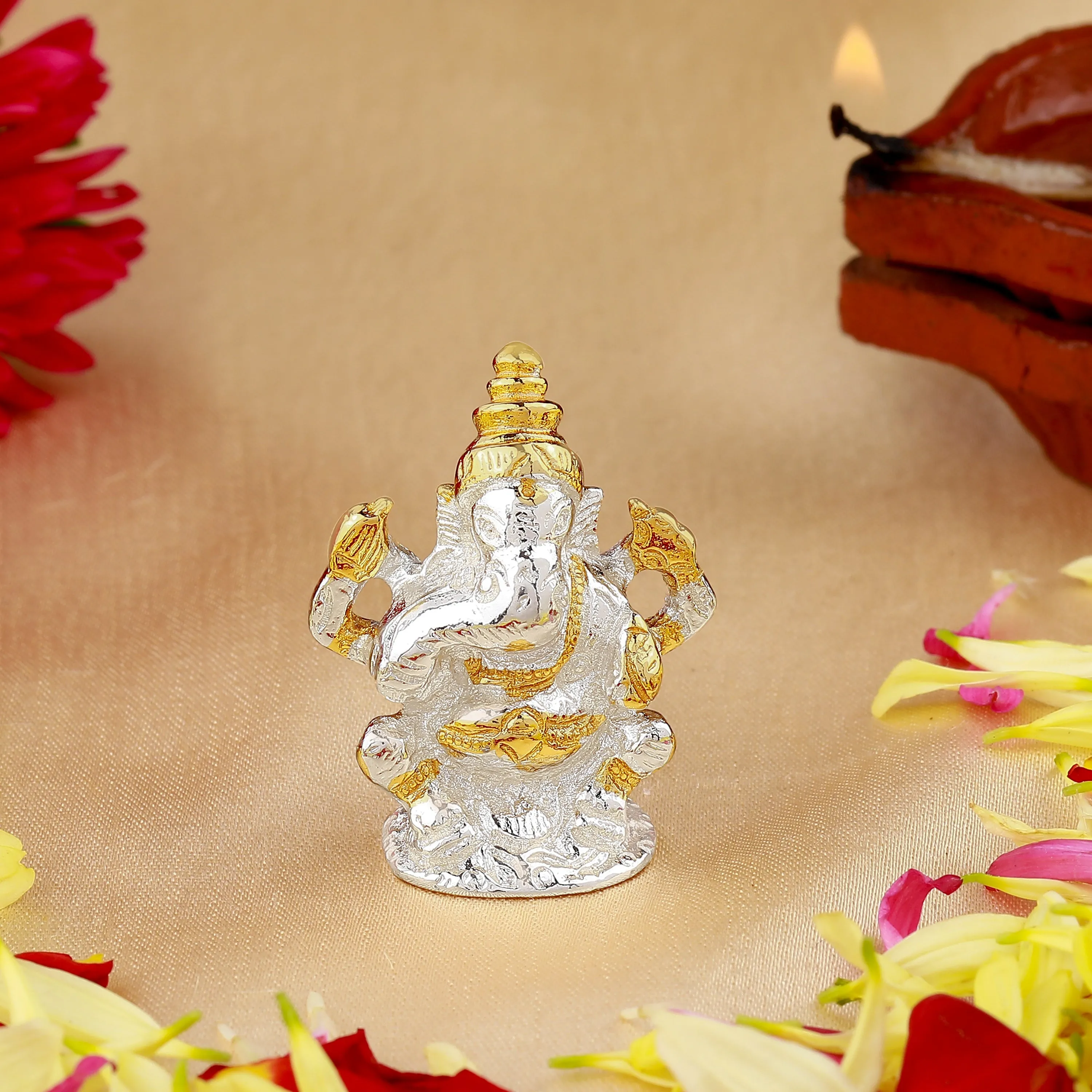 Estele Gold & Rhodium Plated Spiritual Lord Bal Ganesh Idol for Gifts & House Warming/Home/Office Decors.