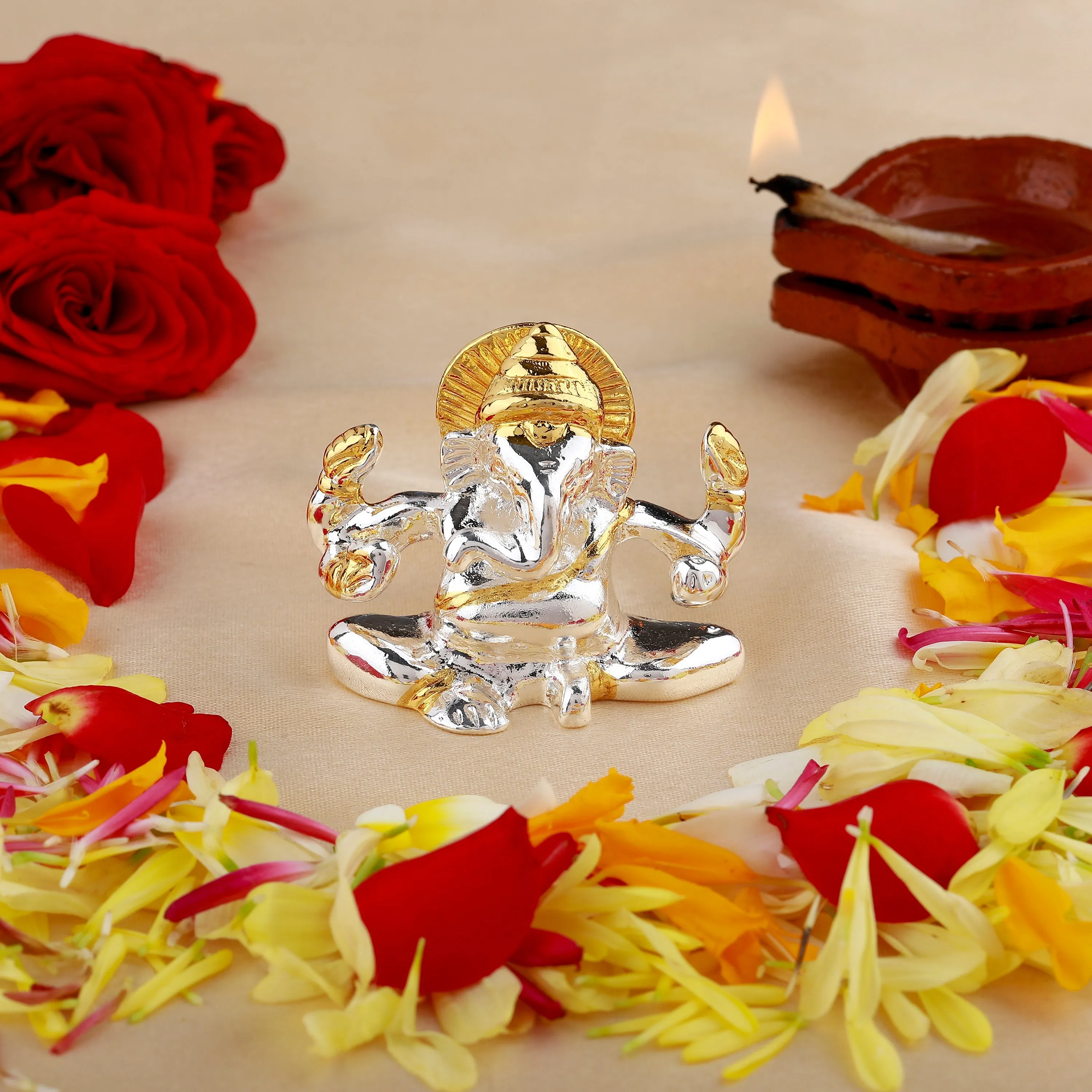 Estele Gold & Rhodium Plated Spiritual Lord Bal Ganesh Idol for Gifts & House Warming/Home/Office Decors.