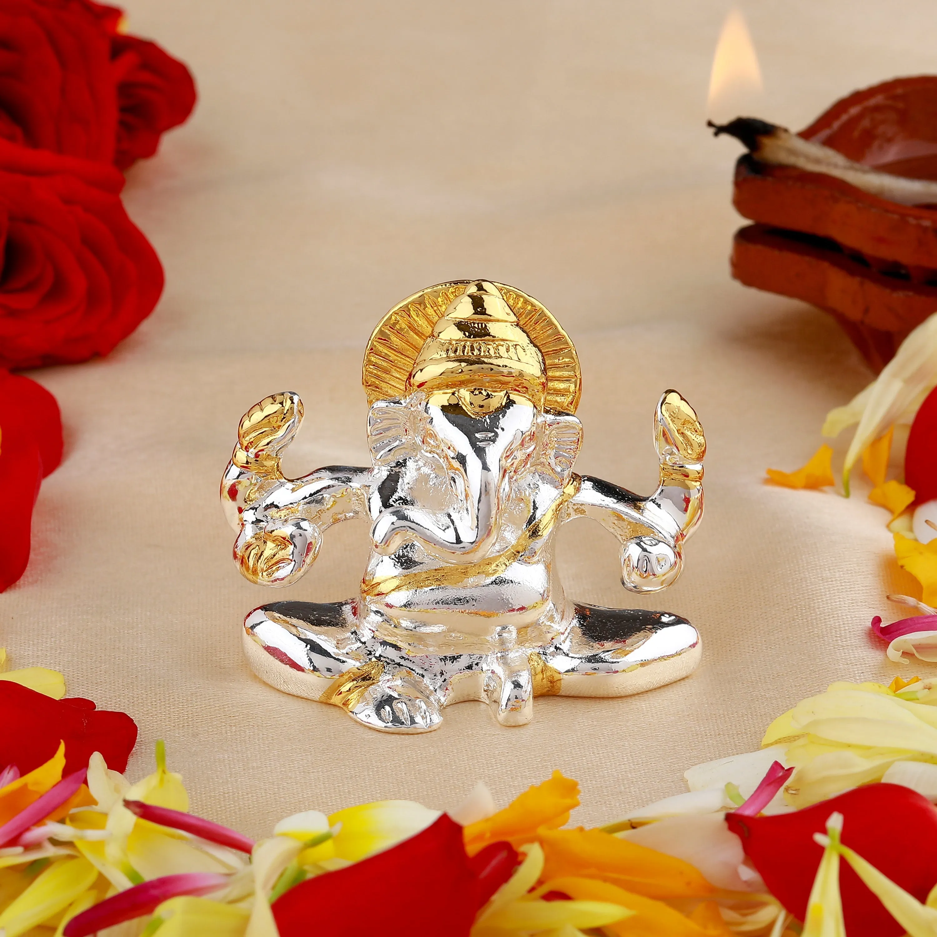 Estele Gold & Rhodium Plated Spiritual Lord Bal Ganesh Idol for Gifts & House Warming/Home/Office Decors.