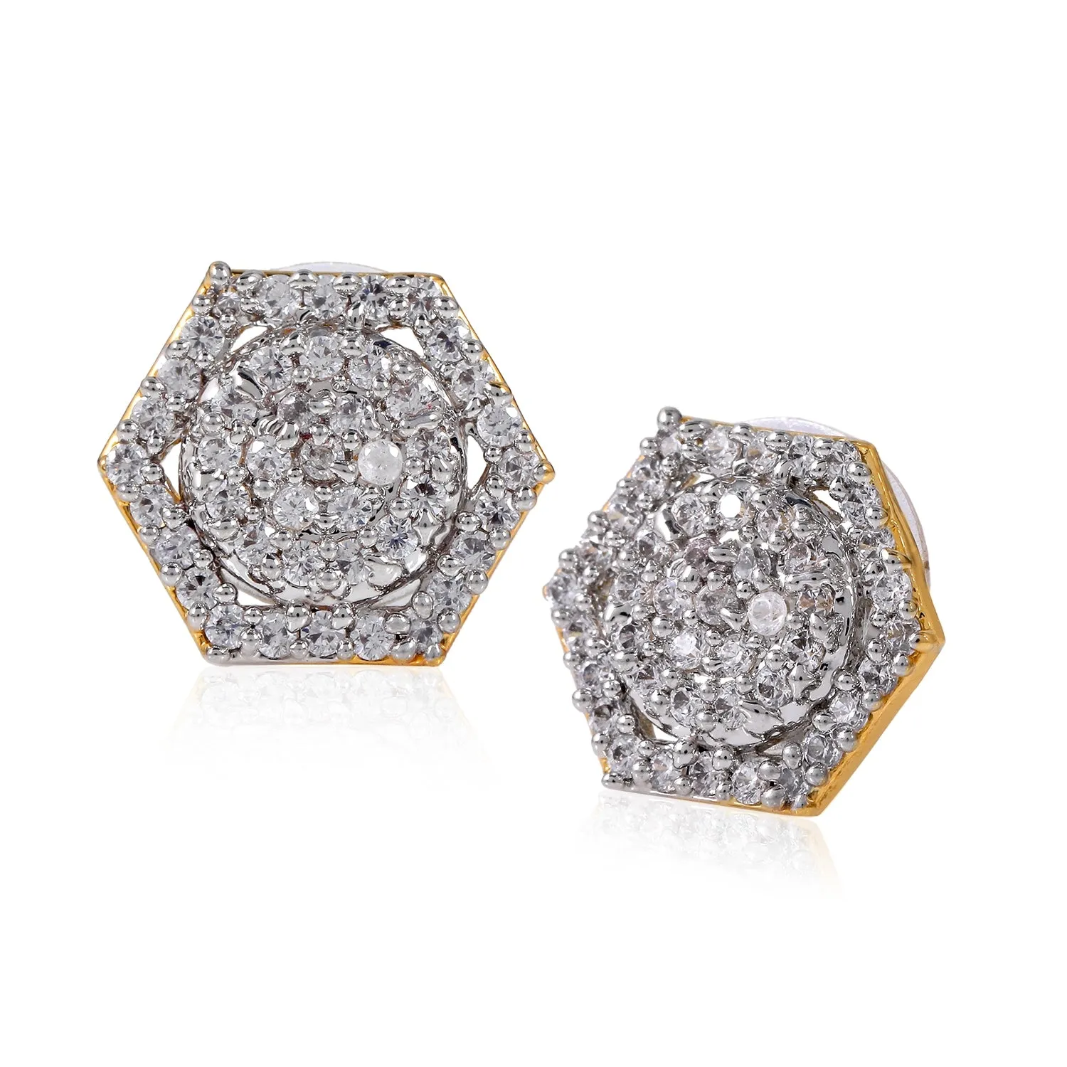 Estele Gold and Silver Plated American Diamond Modern Nakshatra Stud Earrings