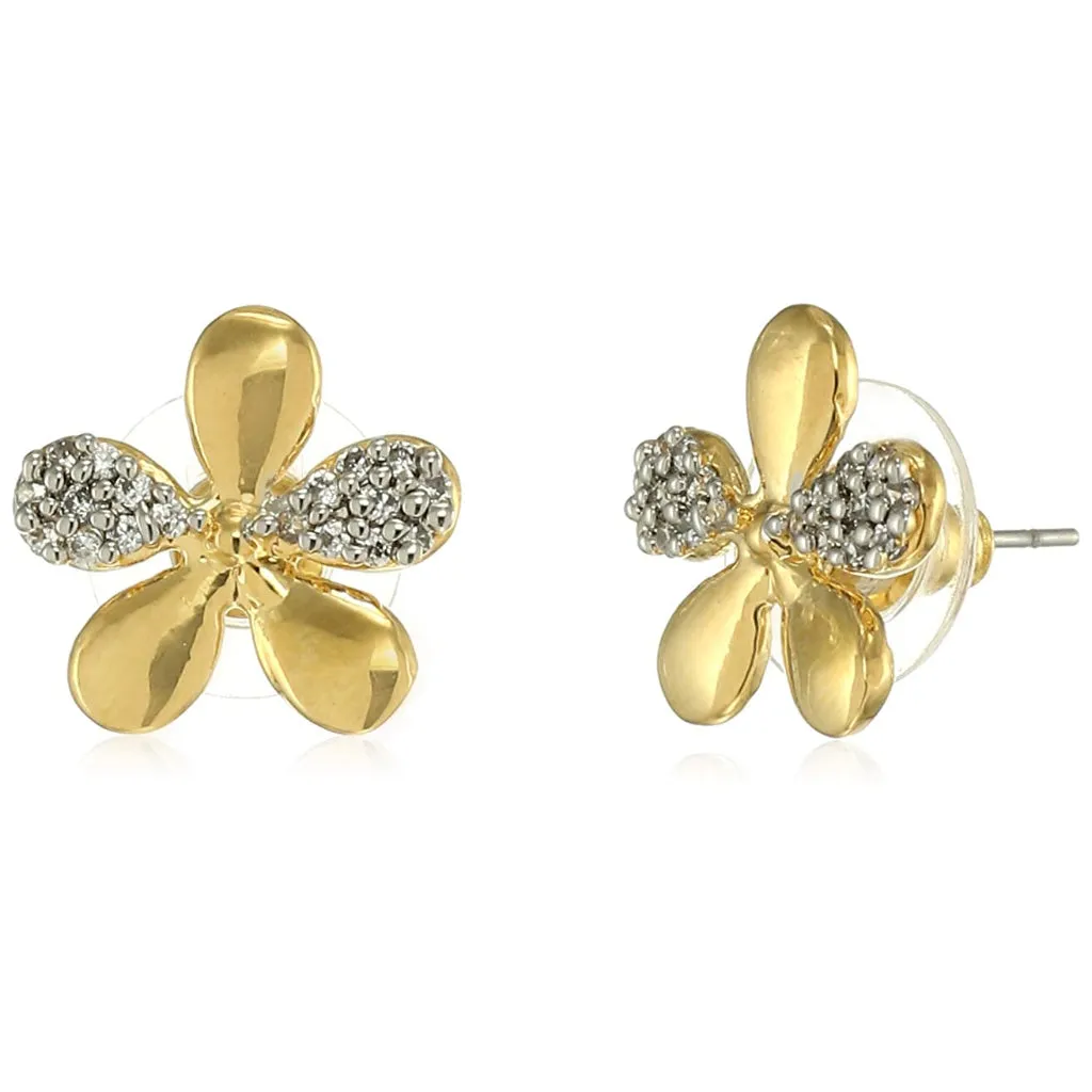 Estele Gold and Silver Plated American Diamond Petal Stud Earrings for women