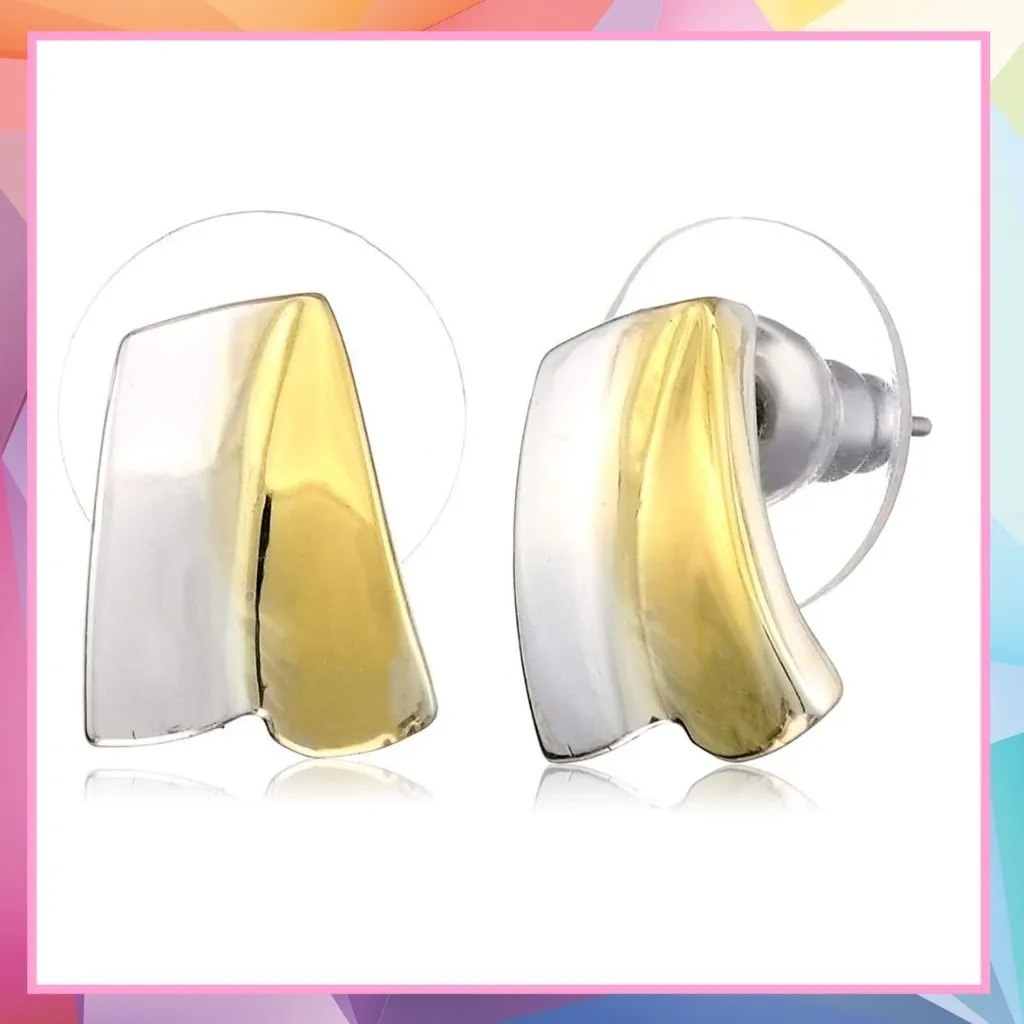 Estele Gold and Silver Plated Ribbon end Stud Earrings for women