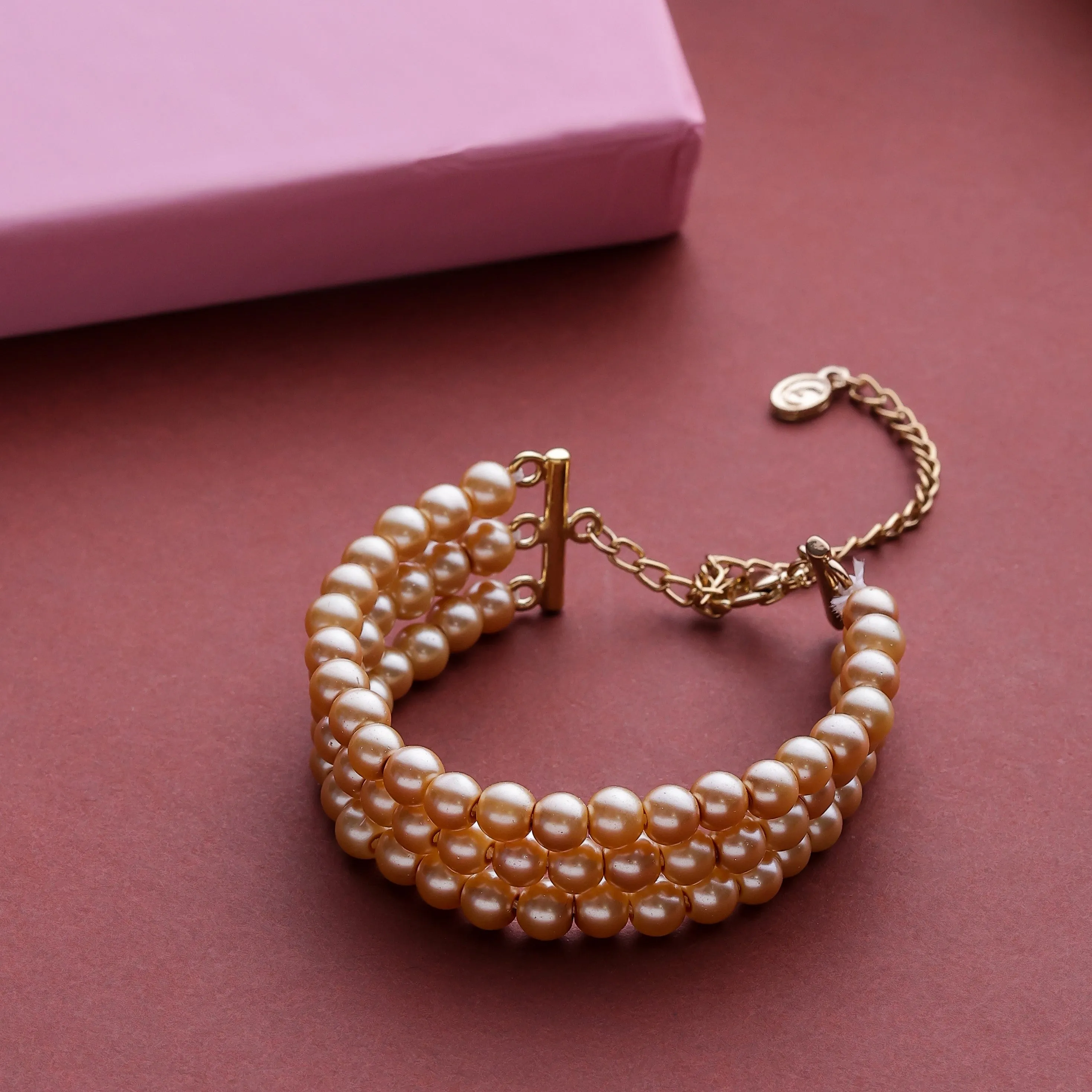 Estele - Gold Pearl Three Line Bracelet