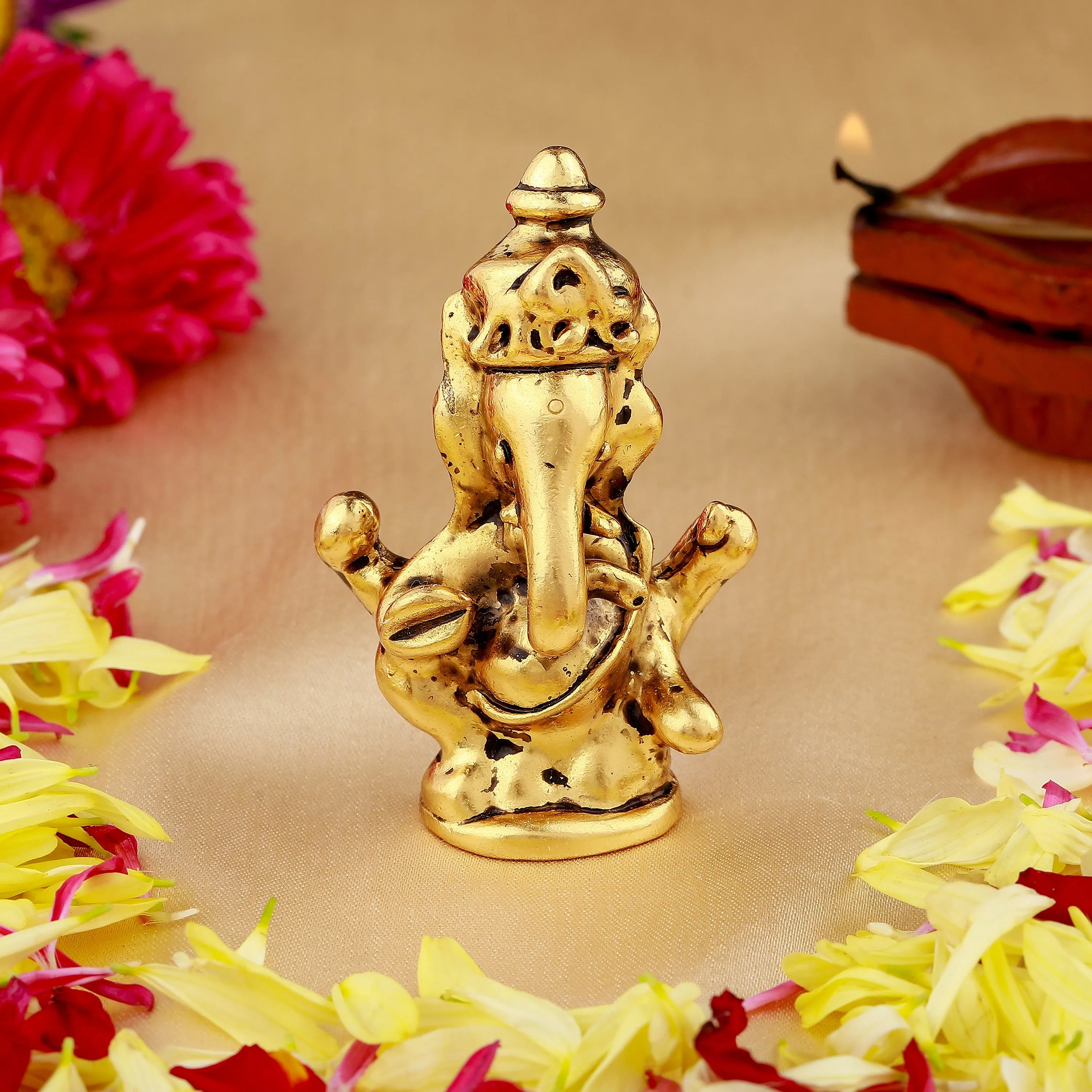 Estele Gold Plated Antique Spiritual Lord Ganesh Idol for Gifts & House Warming/Home/Office Decors.