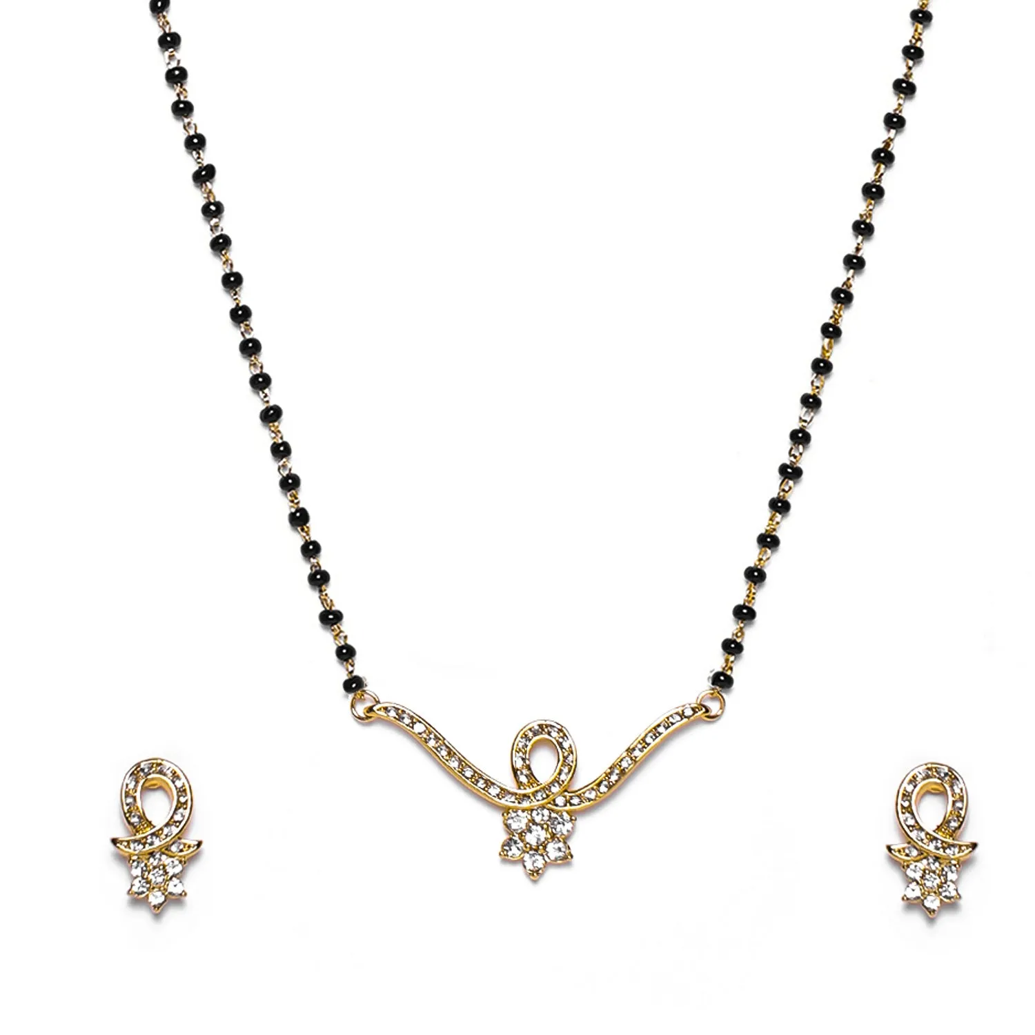 Estele Gold Plated Beautiful Flower Textured Mangalsutra Necklace Set with Austrian Crystals & Beads for Women