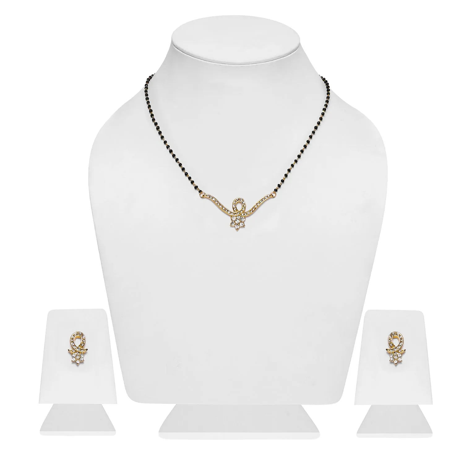 Estele Gold Plated Beautiful Flower Textured Mangalsutra Necklace Set with Austrian Crystals & Beads for Women