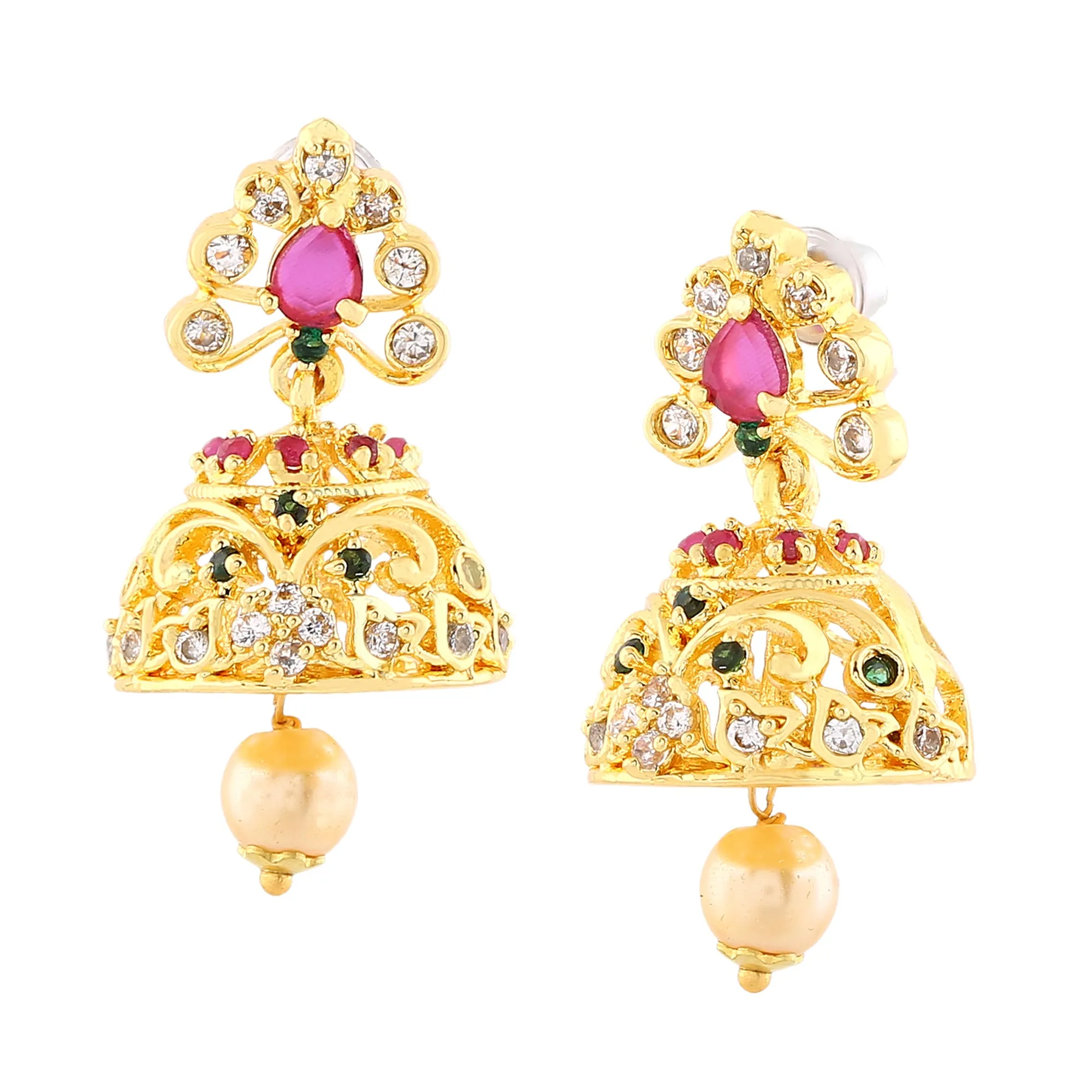 Estele Gold Plated CZ Gorgeous Jhumki Earrings with Pearls for Women