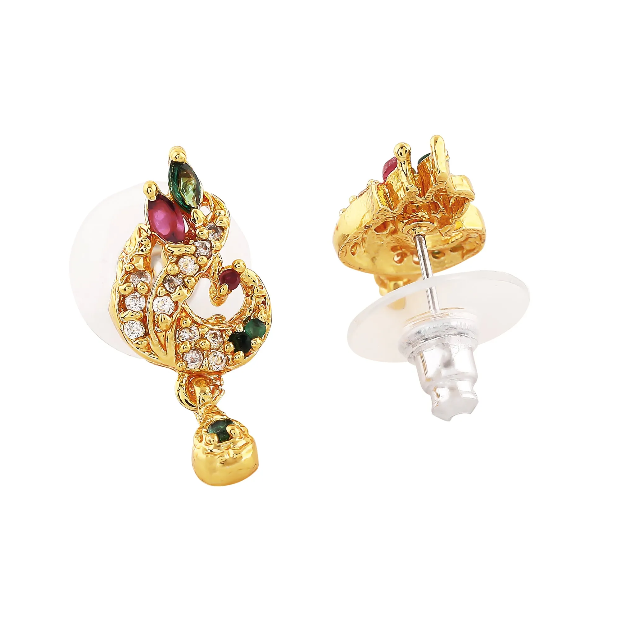 Estele Gold Plated CZ Peacock Designer Earrings For Women