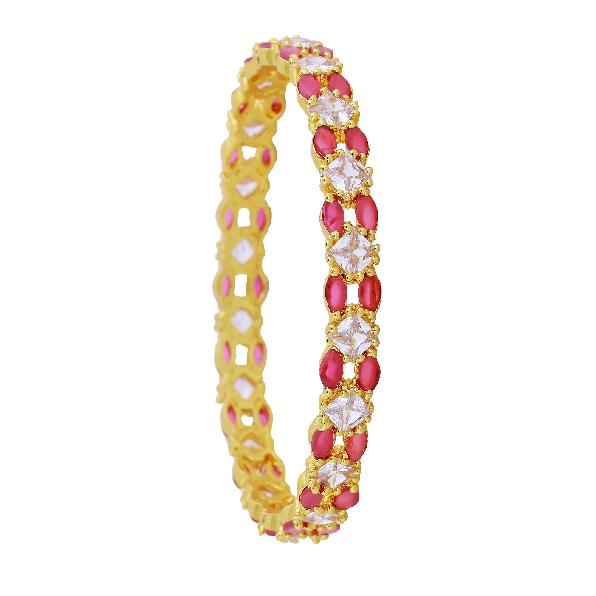 Estele Gold Plated CZ Striking Designer Bangles with Pink & White Stones for Women