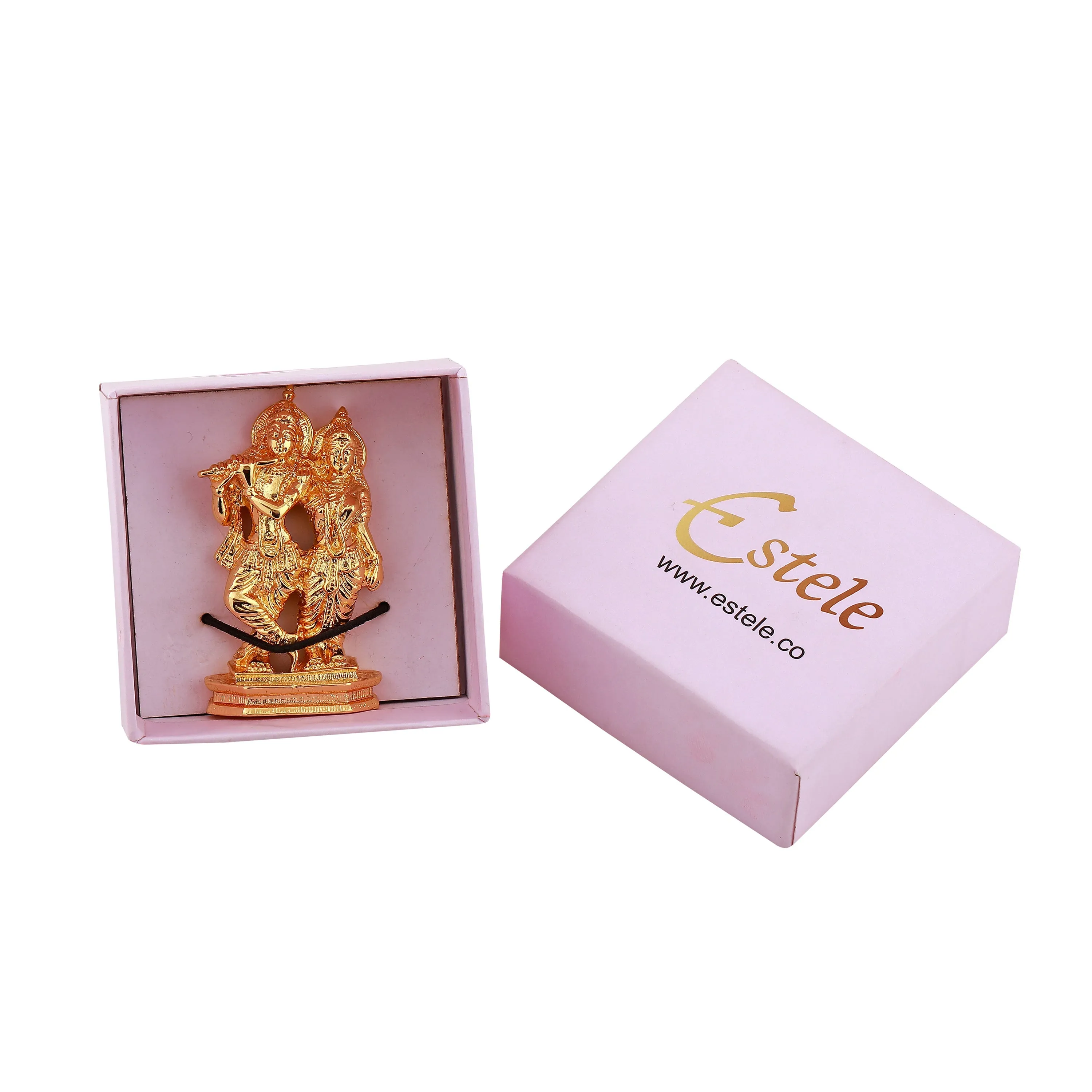 Estele Gold Plated Devotional Shree Radha Krishna Idol for Home/Car Decor.