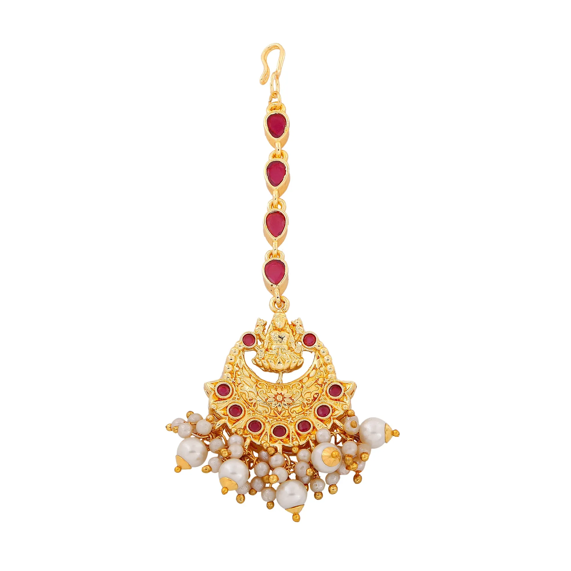 Estele Gold Plated Divine Laxmi Ji Designer Maang Tikka with Pearl for Women