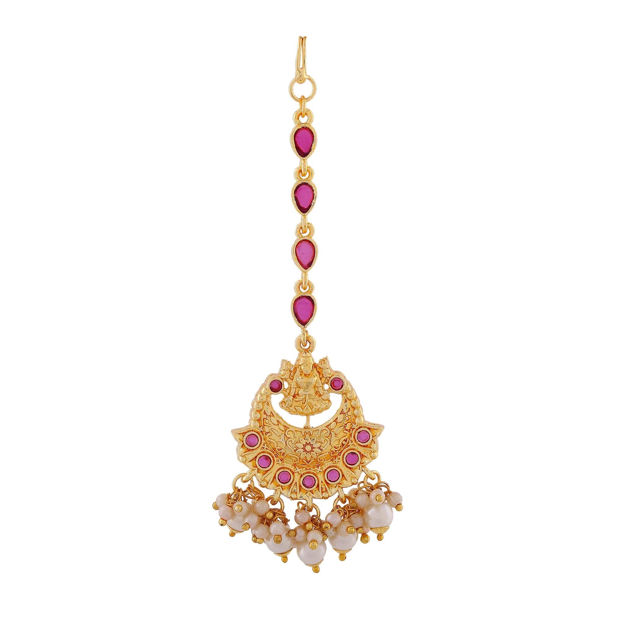 Estele Gold Plated Divine Laxmi Ji Designer Maang Tikka with Pearl for Women