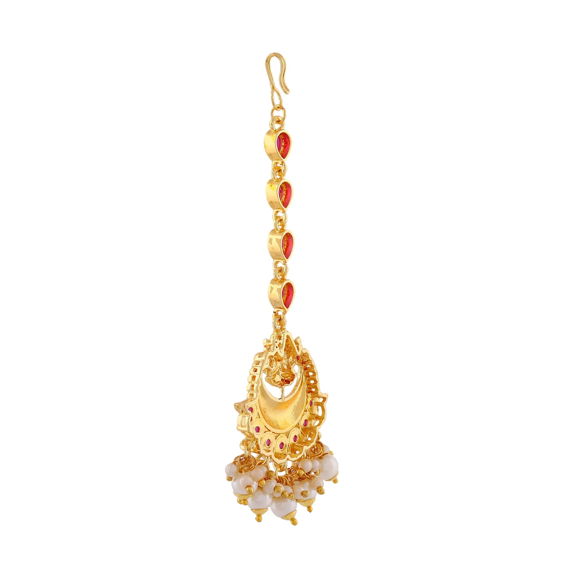 Estele Gold Plated Divine Laxmi Ji Designer Maang Tikka with Pearl for Women