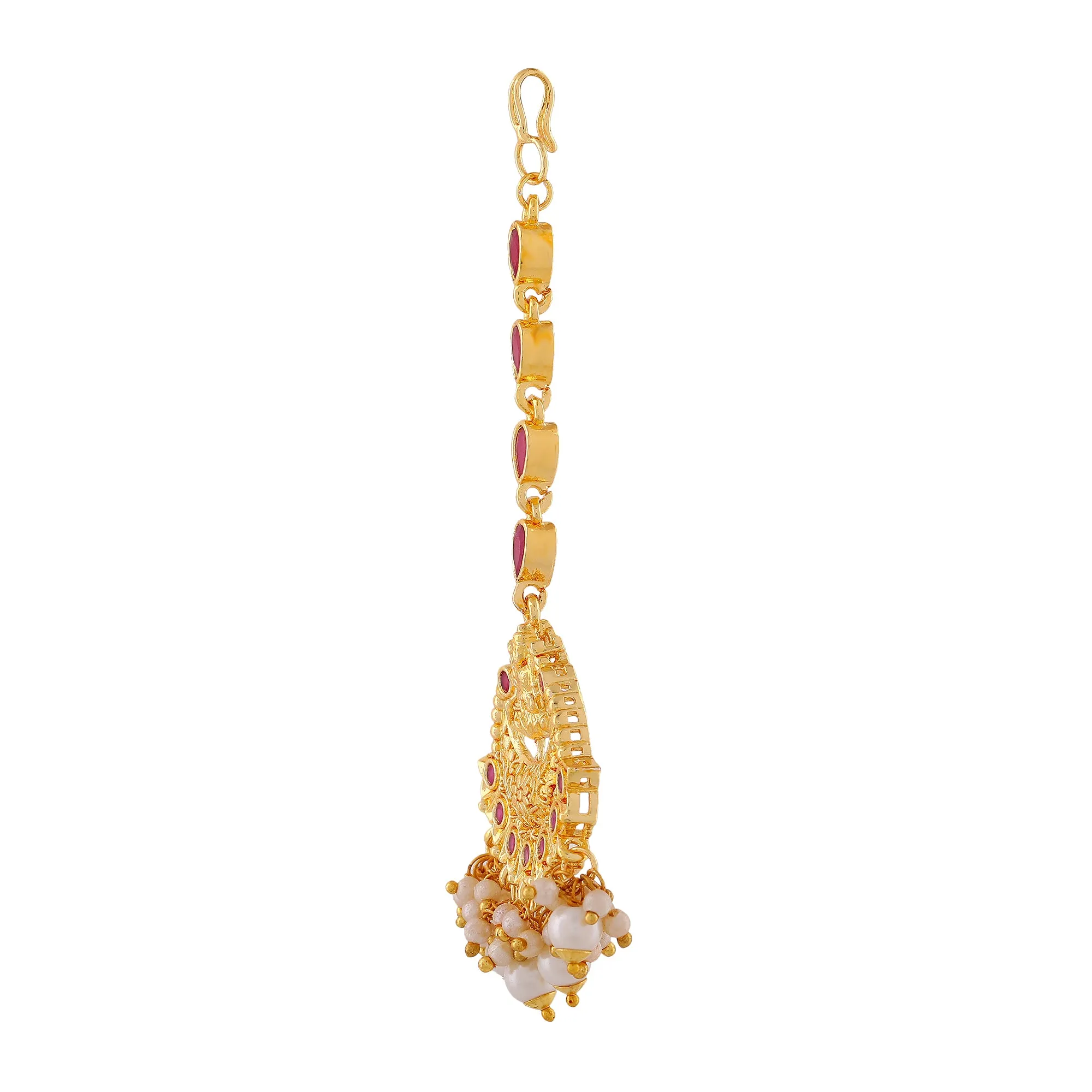 Estele Gold Plated Divine Laxmi Ji Designer Maang Tikka with Pearl for Women