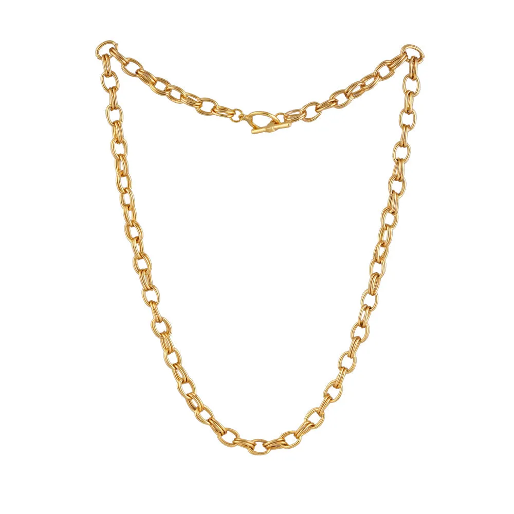 Estele Gold Plated Double Links Thick Chain for Men with Toggle Bar