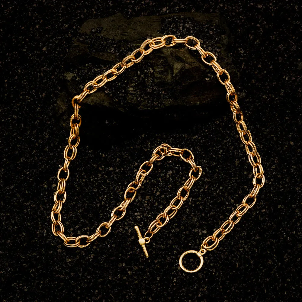 Estele Gold Plated Double Links Thick Chain for Men with Toggle Bar